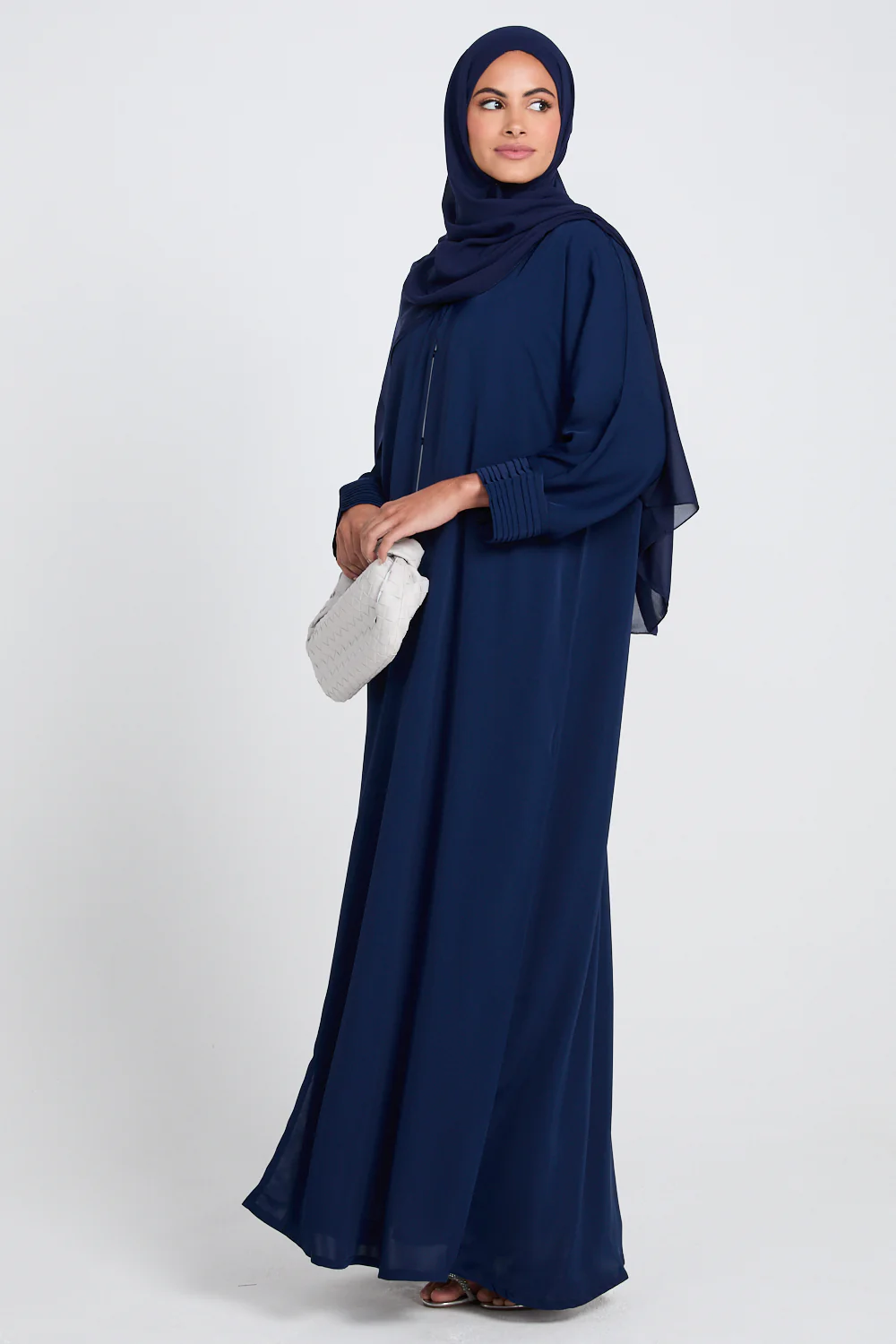 Premium Classic Open Abaya with Pleated Cuff Detailing - Navy - Image 6