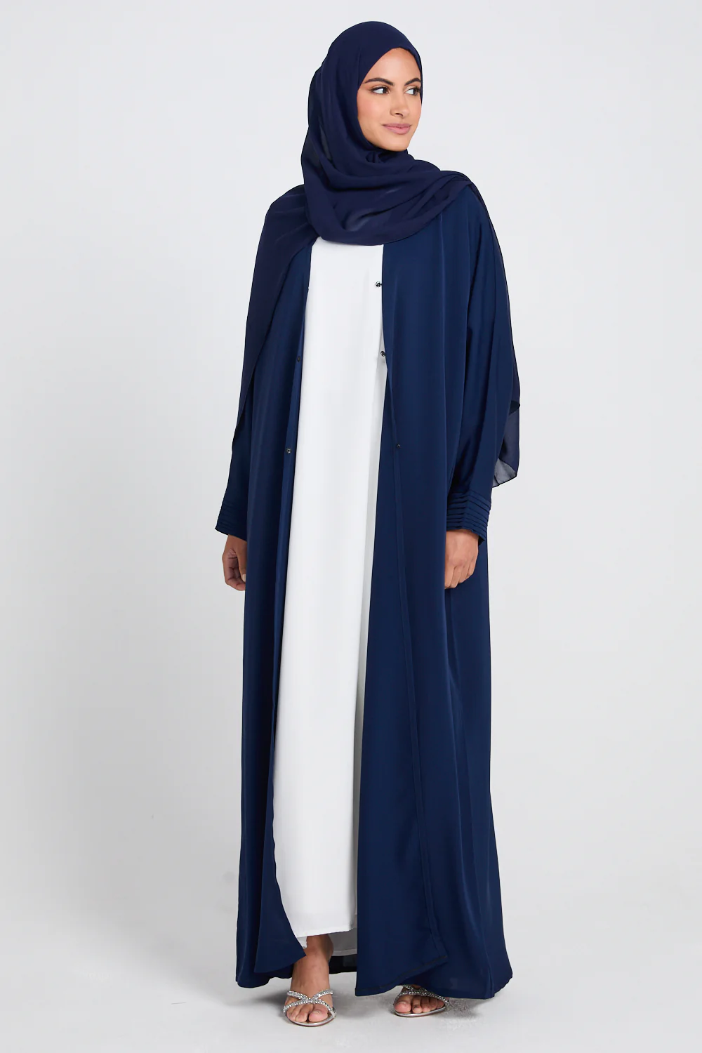 Premium Classic Open Abaya with Pleated Cuff Detailing - Navy - Image 7