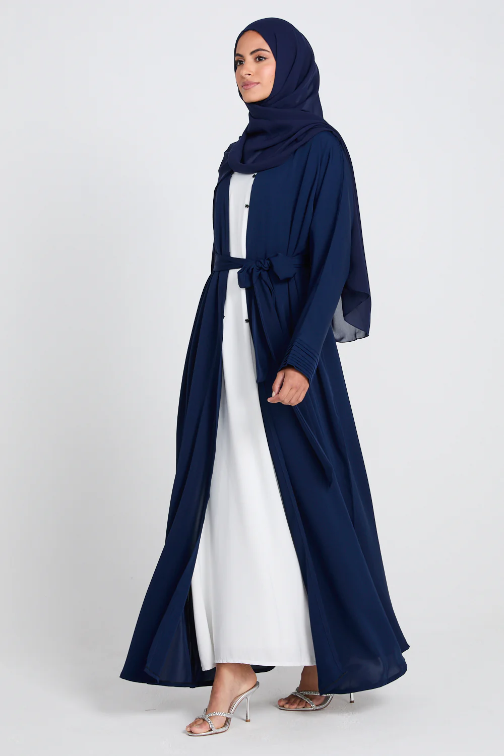 Premium Classic Open Abaya with Pleated Cuff Detailing - Navy - Image 8
