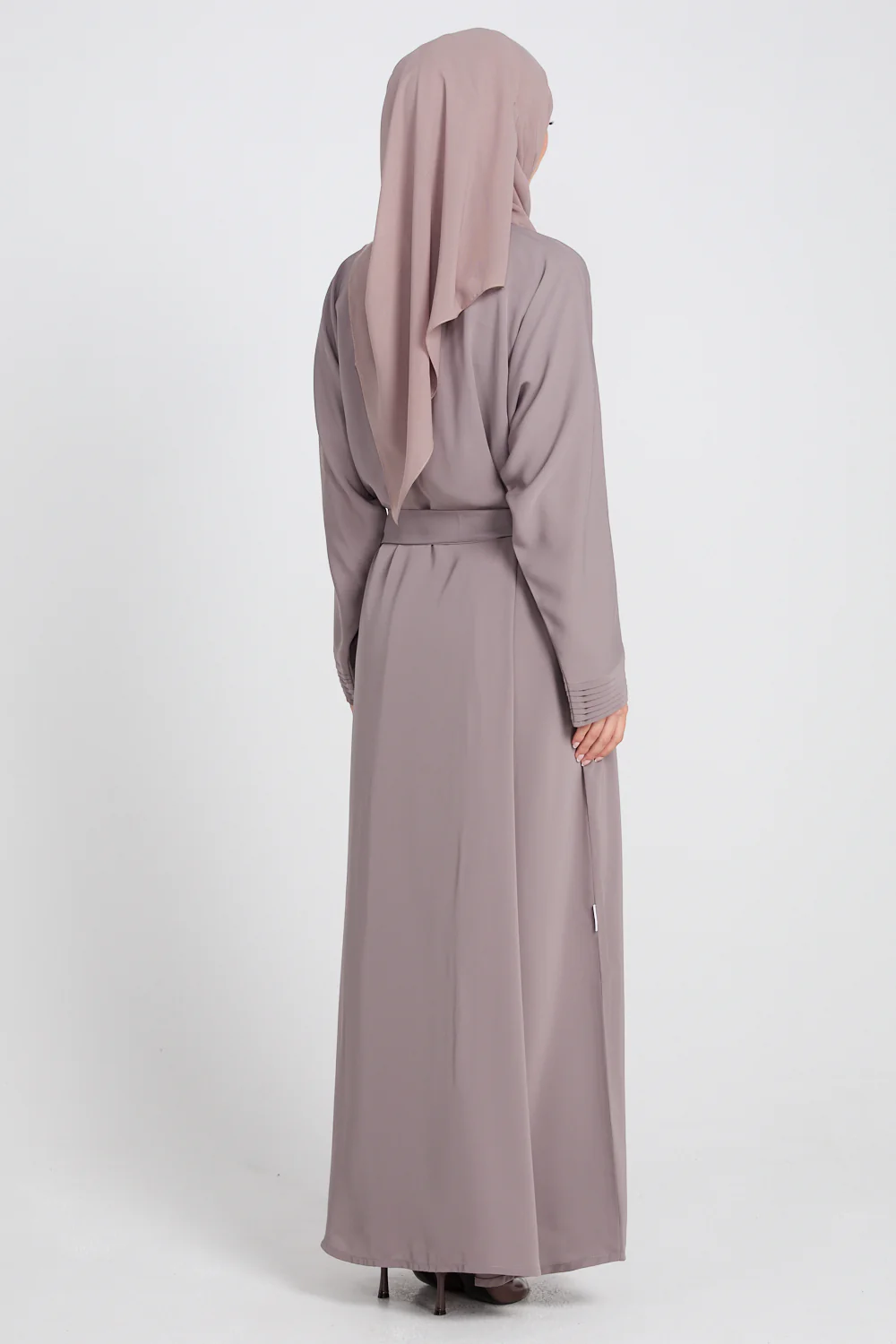 Premium Classic Open Abaya with Pleated Cuff Detailing - Taupe - Image 8