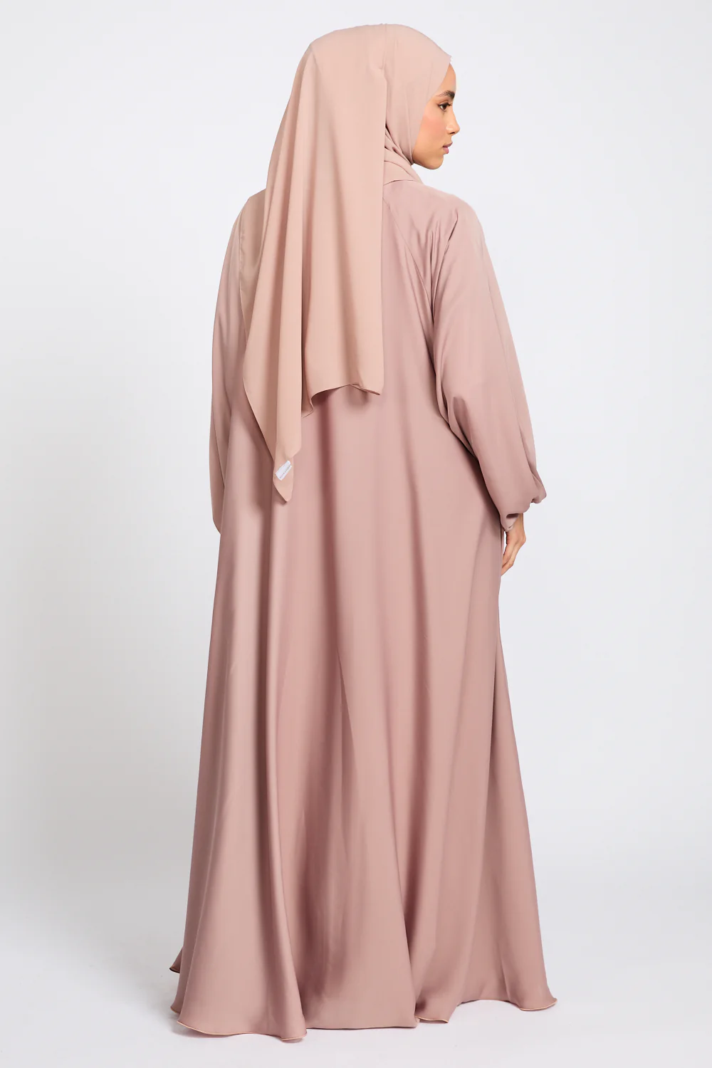 Premium Classic Umbrella Cut Open Abaya with Balloon Sleeves - Rose Dust - Image 9