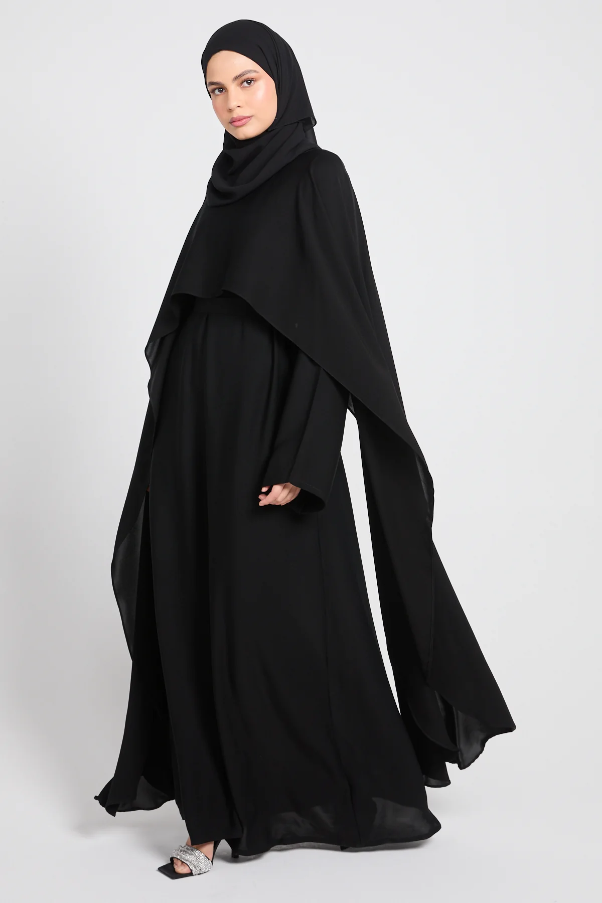 Premium Closed Abaya with Draped Veil – Black - Image 3