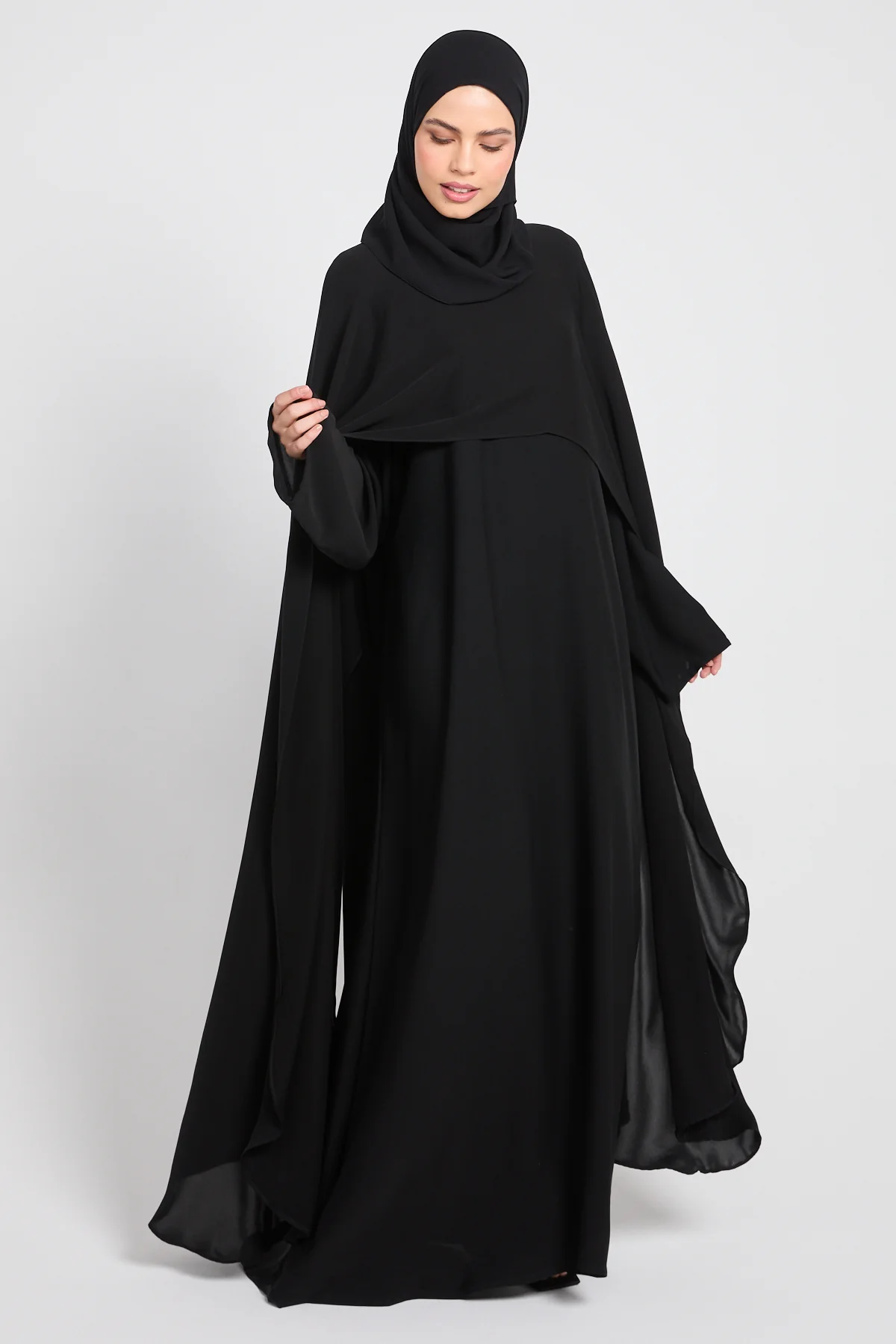 Premium Closed Abaya with Draped Veil – Black - Image 8