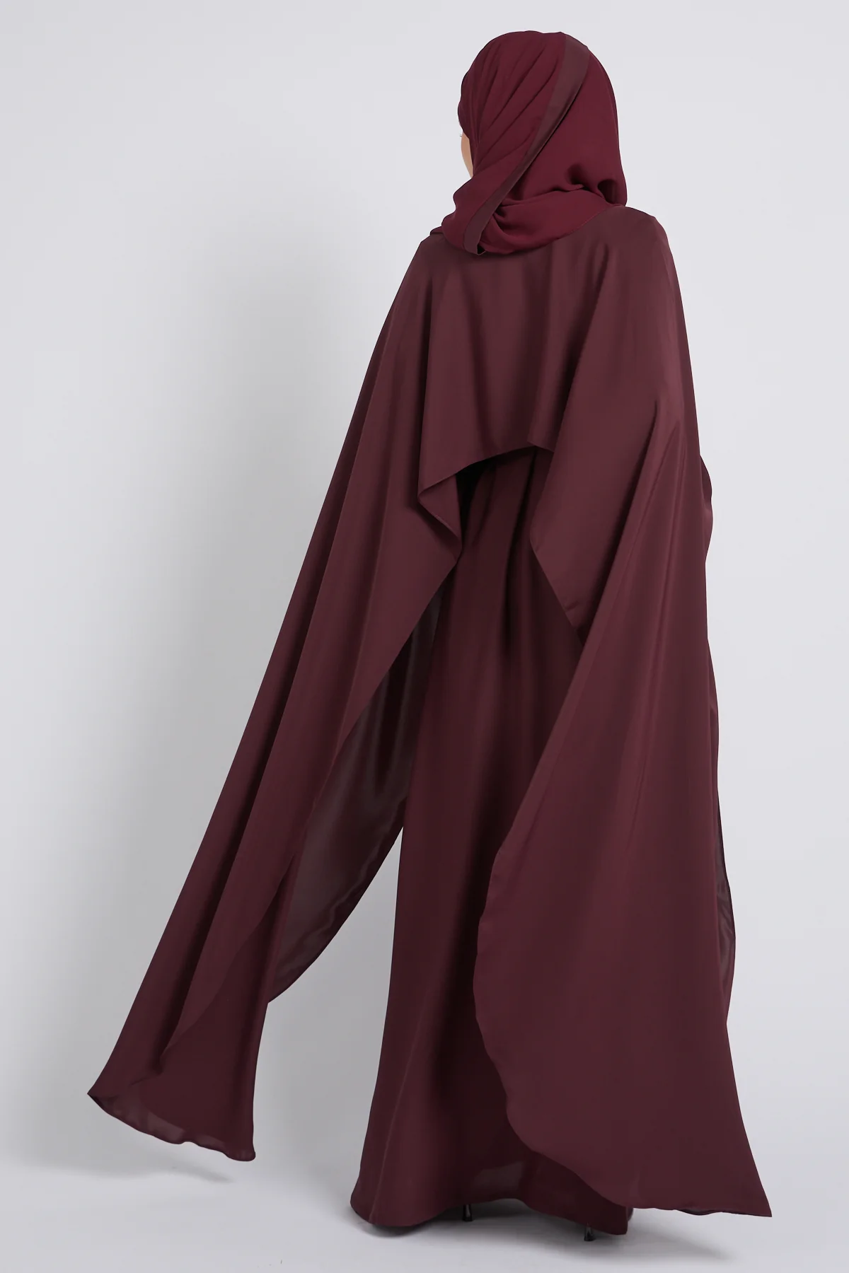 Premium Closed Abaya with Draped Veil – Dusky Berry - Image 7