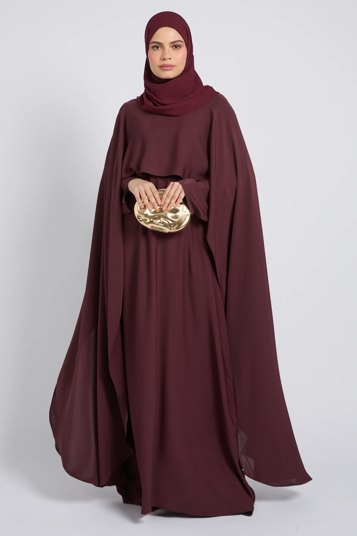 Premium Closed Abaya with Draped Veil – Dusky Berry - Image 8