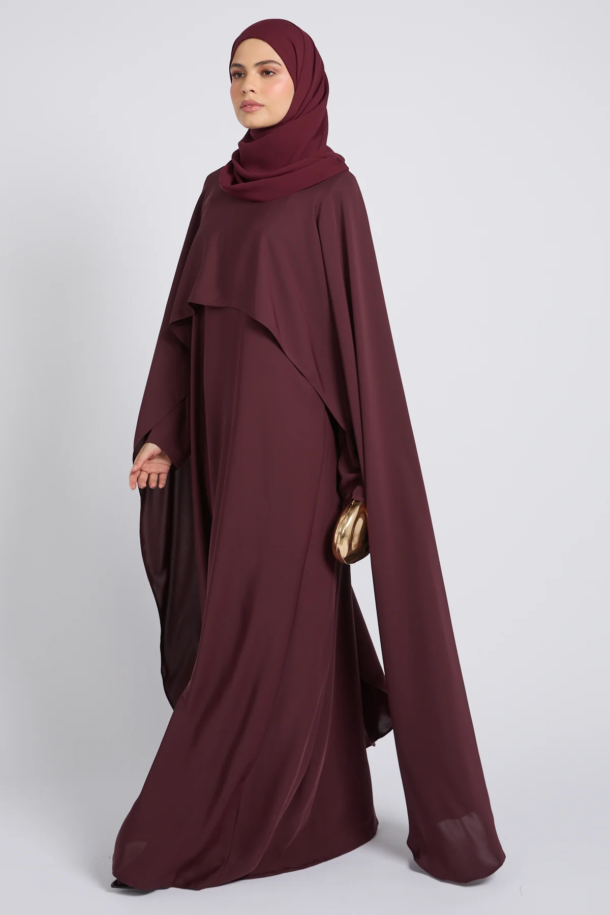 Premium Closed Abaya with Draped Veil – Dusky Berry - Image 9