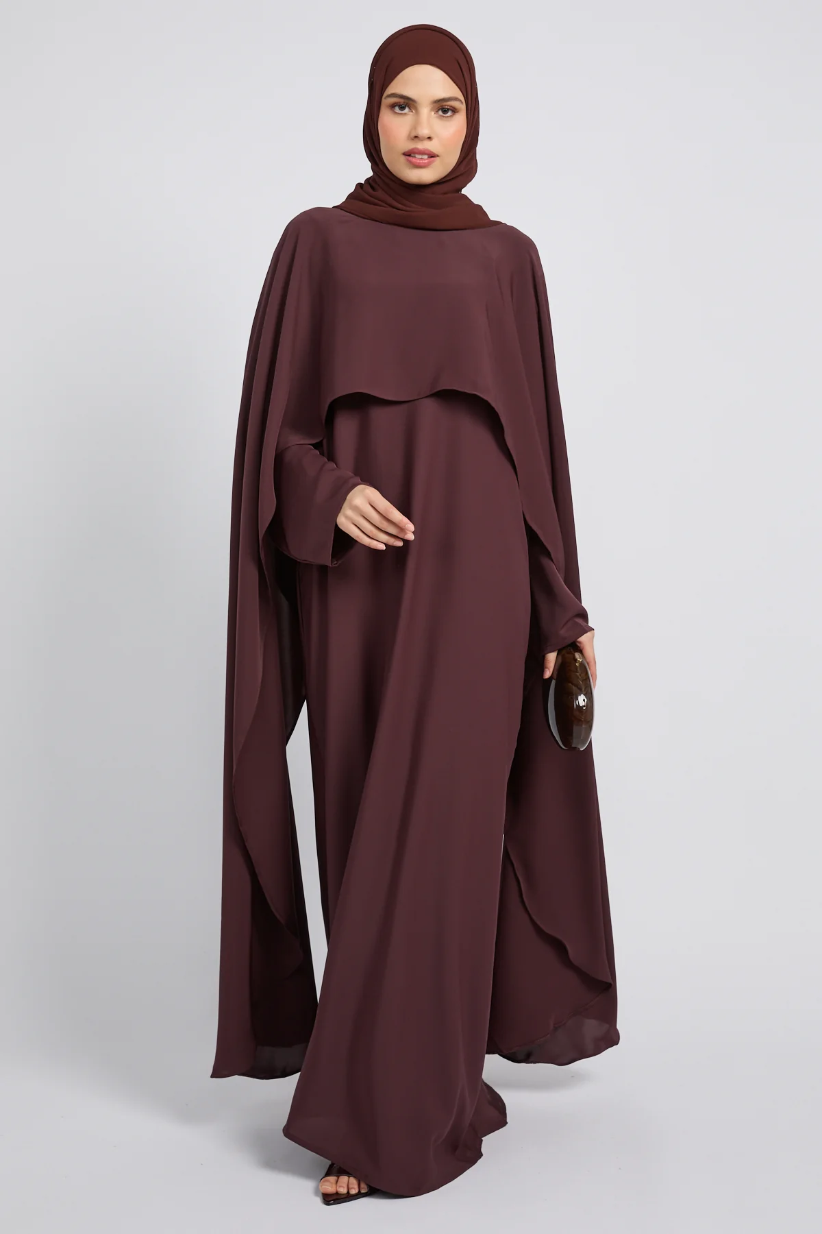Premium Closed Abaya with Draped Veil – Espresso Berry - Image 5