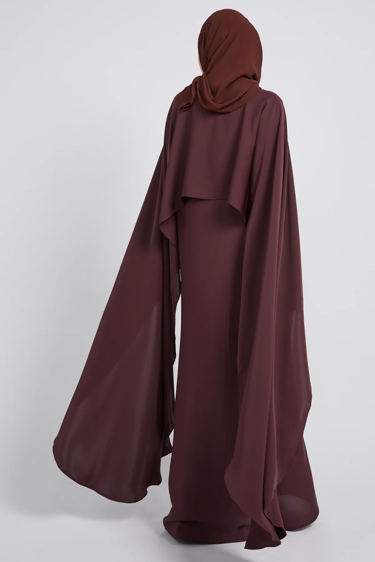 Premium Closed Abaya with Draped Veil – Espresso Berry - Image 6