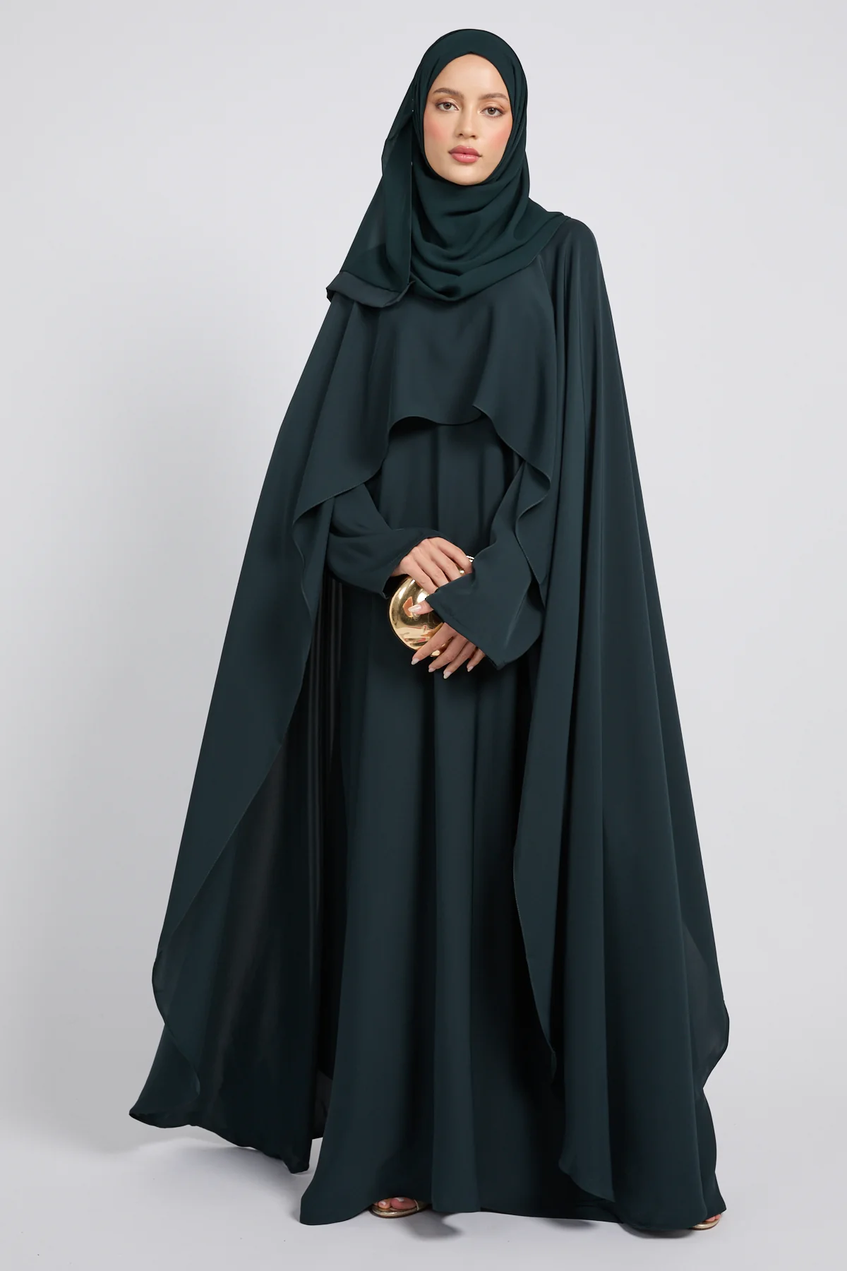 Premium Closed Abaya with Draped Veil – Midnight Green - Image 4
