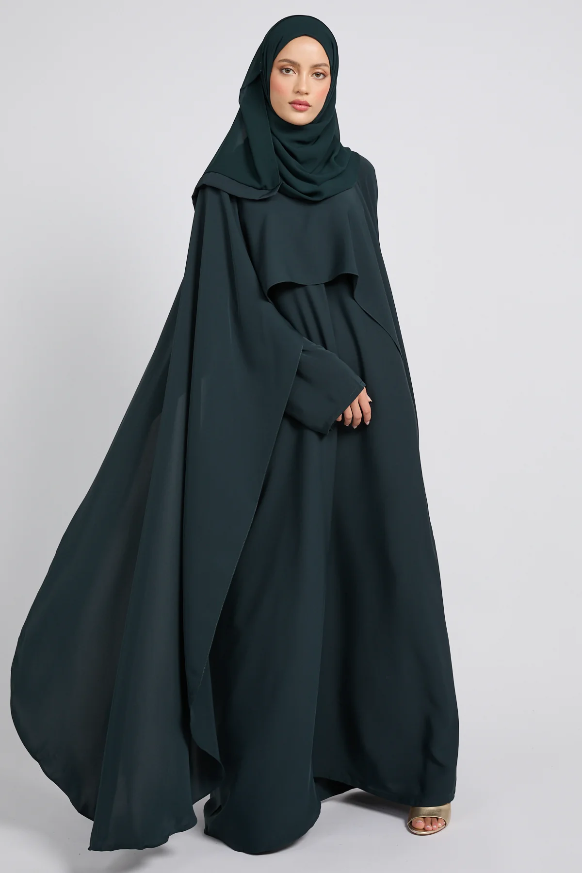 Premium Closed Abaya with Draped Veil – Midnight Green - Image 5