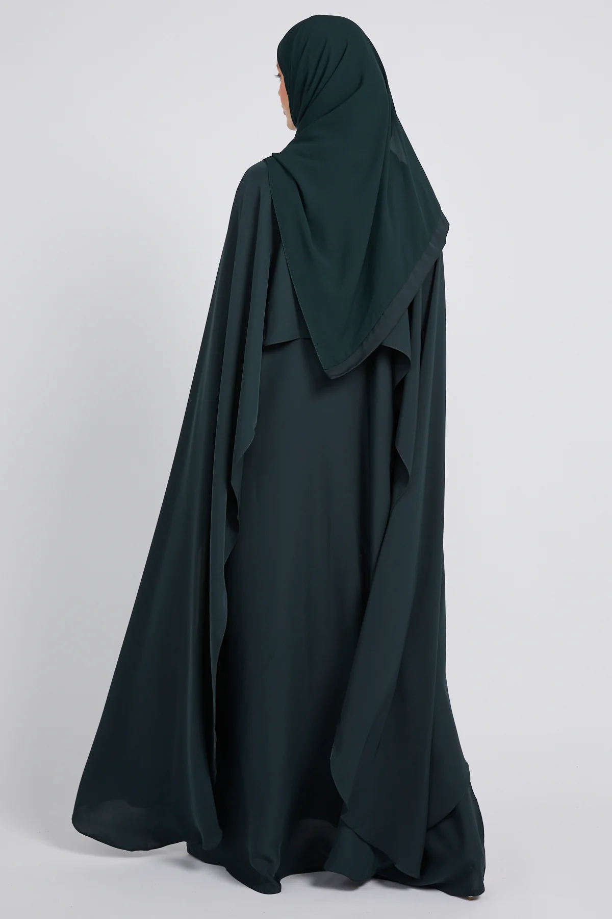 Premium Closed Abaya with Draped Veil – Midnight Green - Image 6