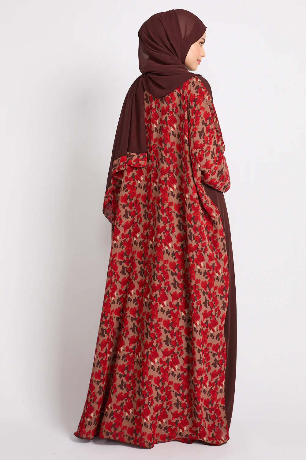 Premium Cocoa Rouge Floral Open Abaya - LIMITED EDITION - Image 4