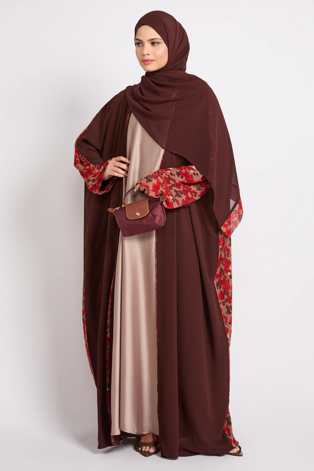 Premium Cocoa Rouge Floral Open Abaya - LIMITED EDITION - Image 9