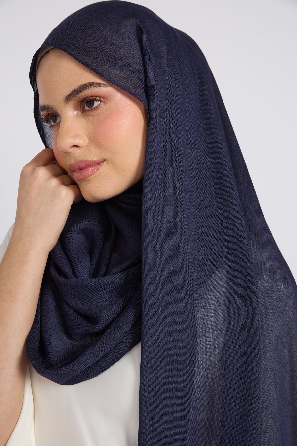 Premium Cotton Modal Hijab - Navy - Image 2