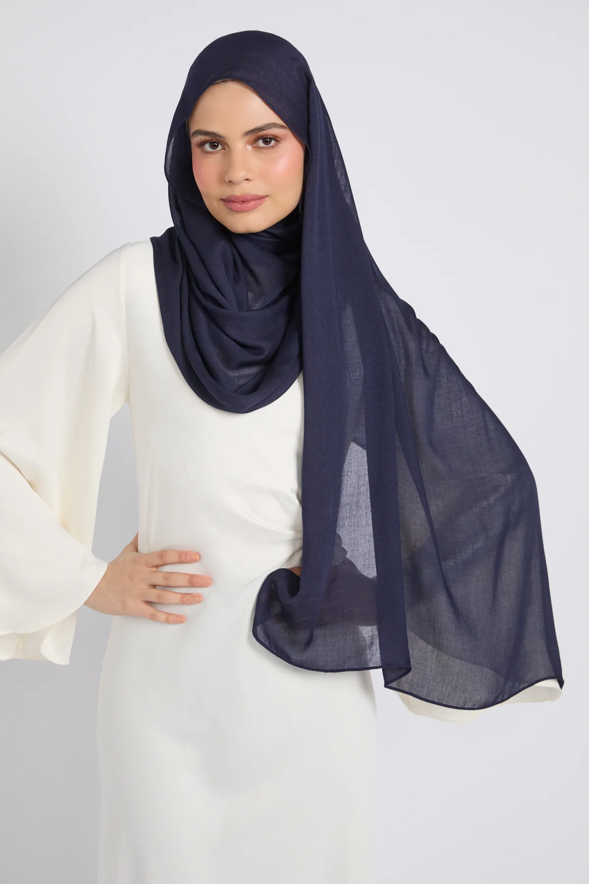 Premium Cotton Modal Hijab - Navy - Image 3