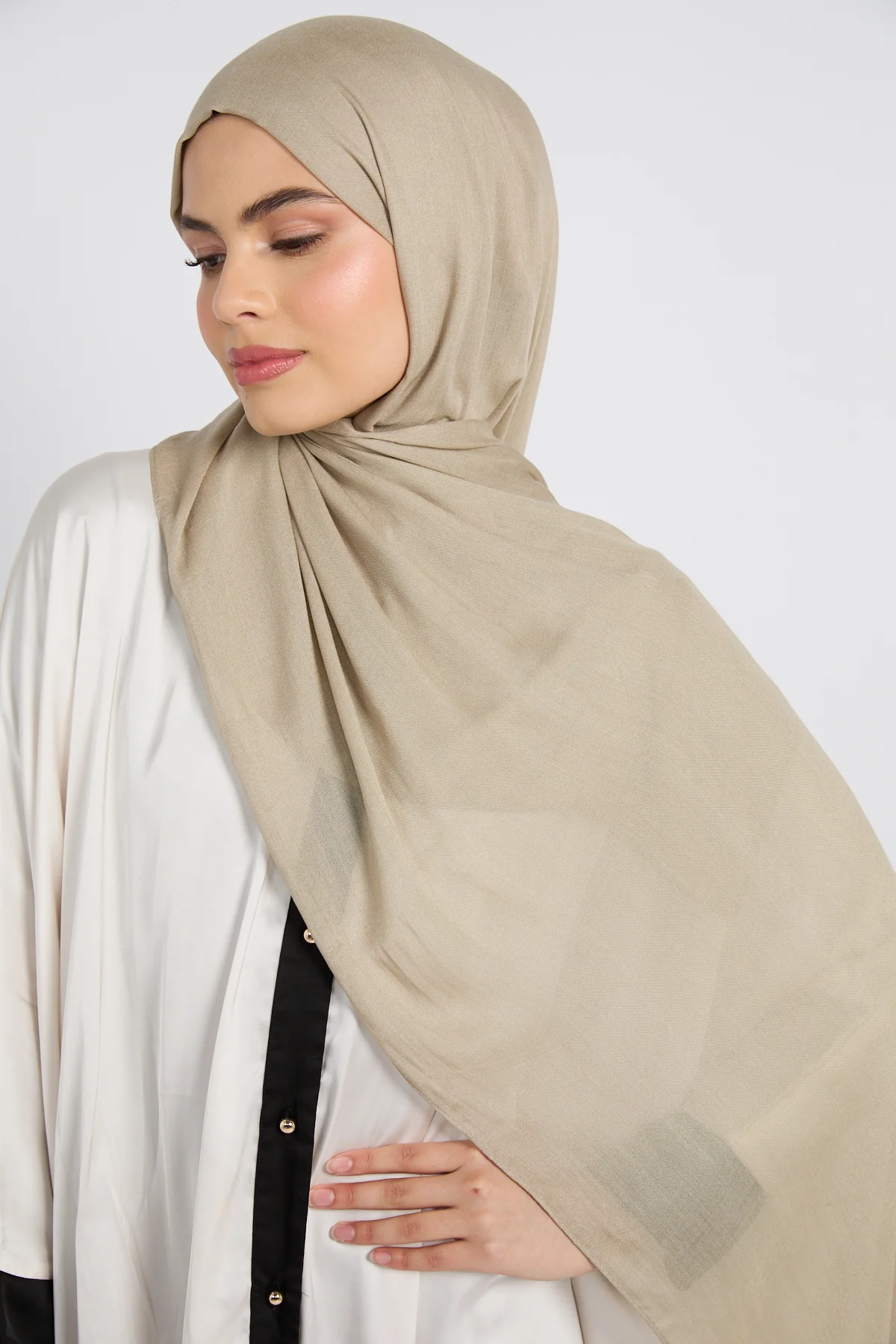 Premium Cotton Modal Hijab - Olive Grey - Image 4