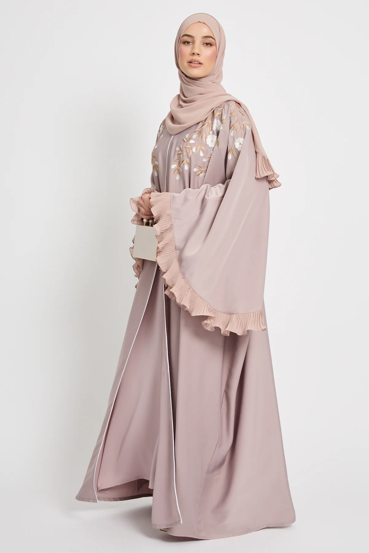 Premium Desert Blush Empress Floral Embroidered Open Abaya