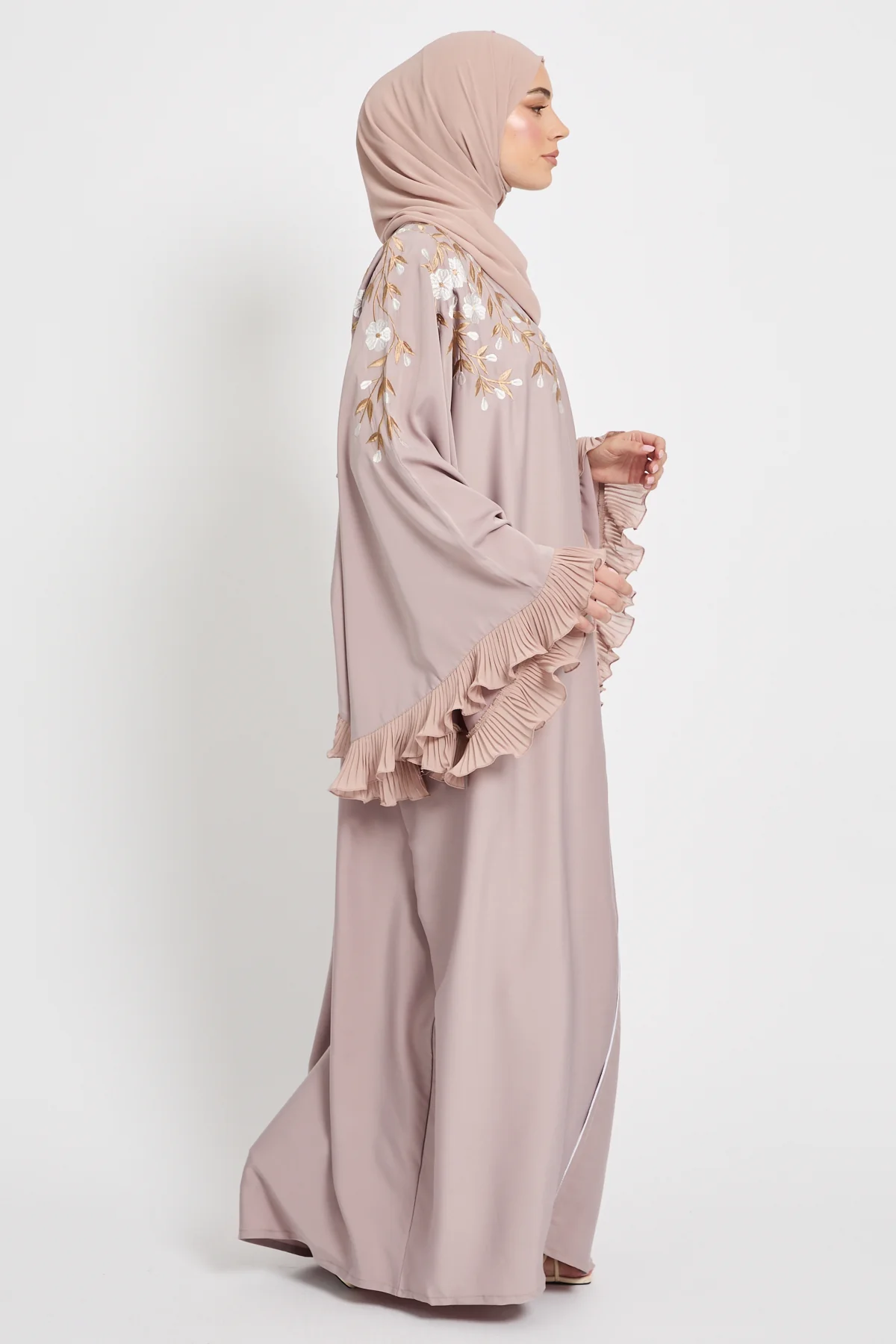 Premium Desert Blush Empress Floral Embroidered Open Abaya - Image 6
