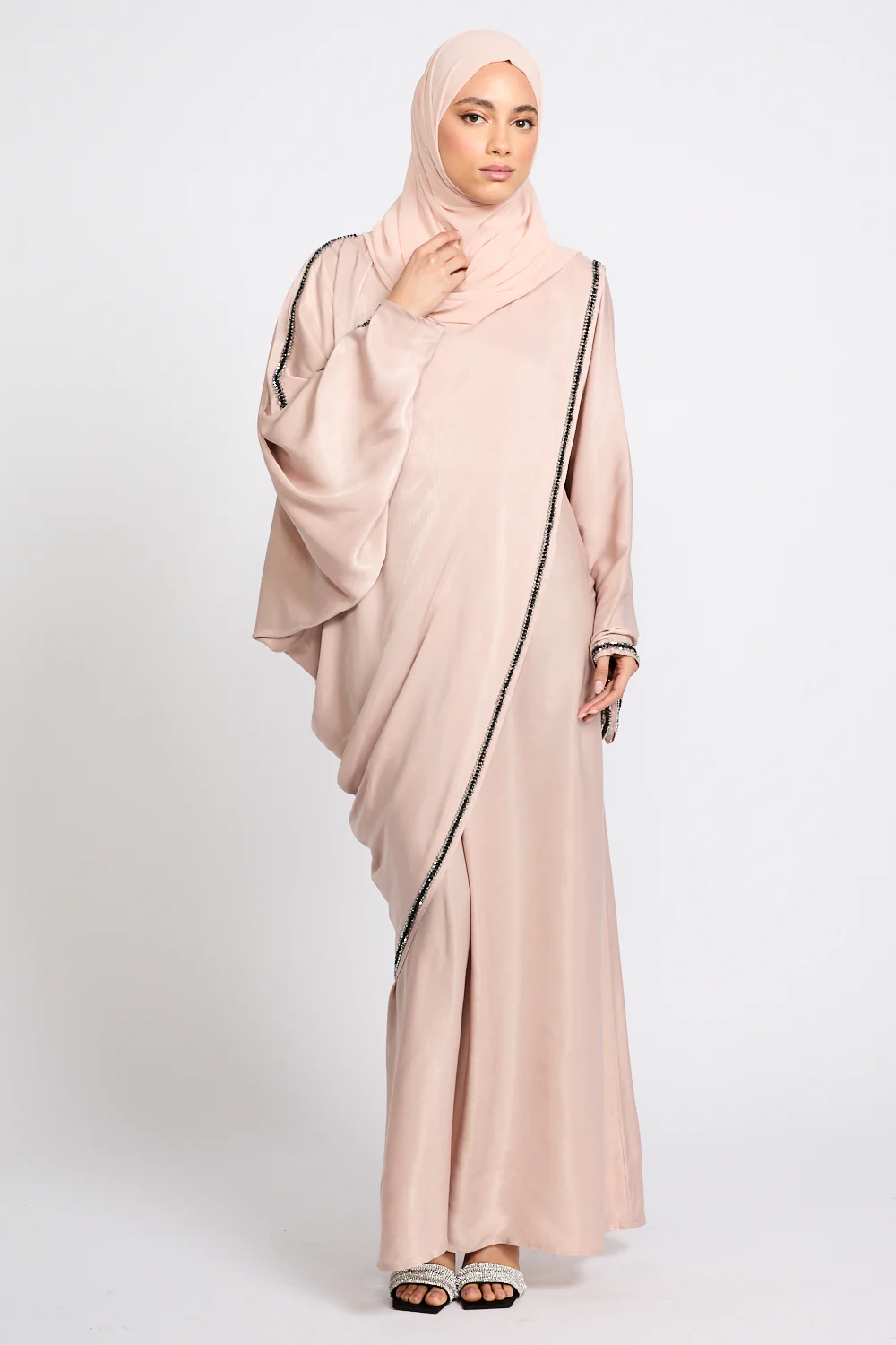 Premium Draped Embellished Closed Abaya - Rose Dune