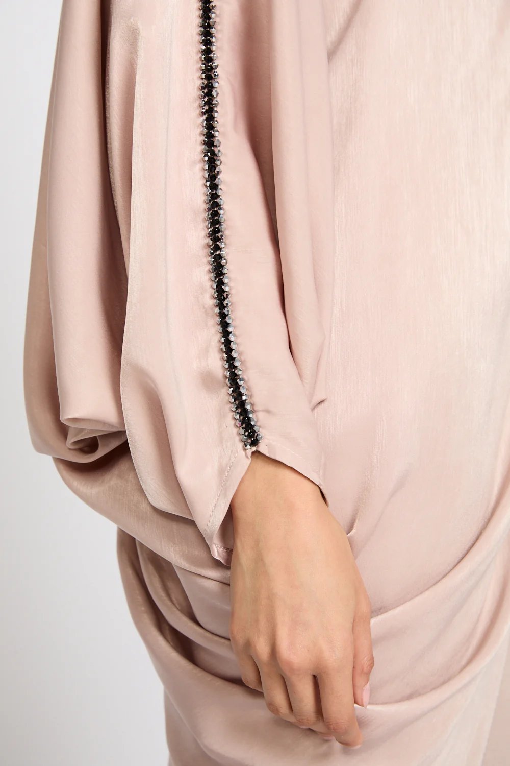 Premium Draped Embellished Closed Abaya - Rose Dune - Image 10