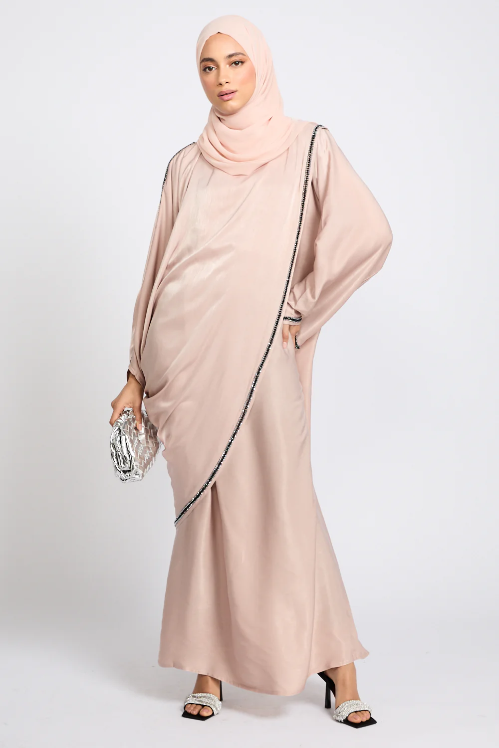 Premium Draped Embellished Closed Abaya - Rose Dune - Image 7