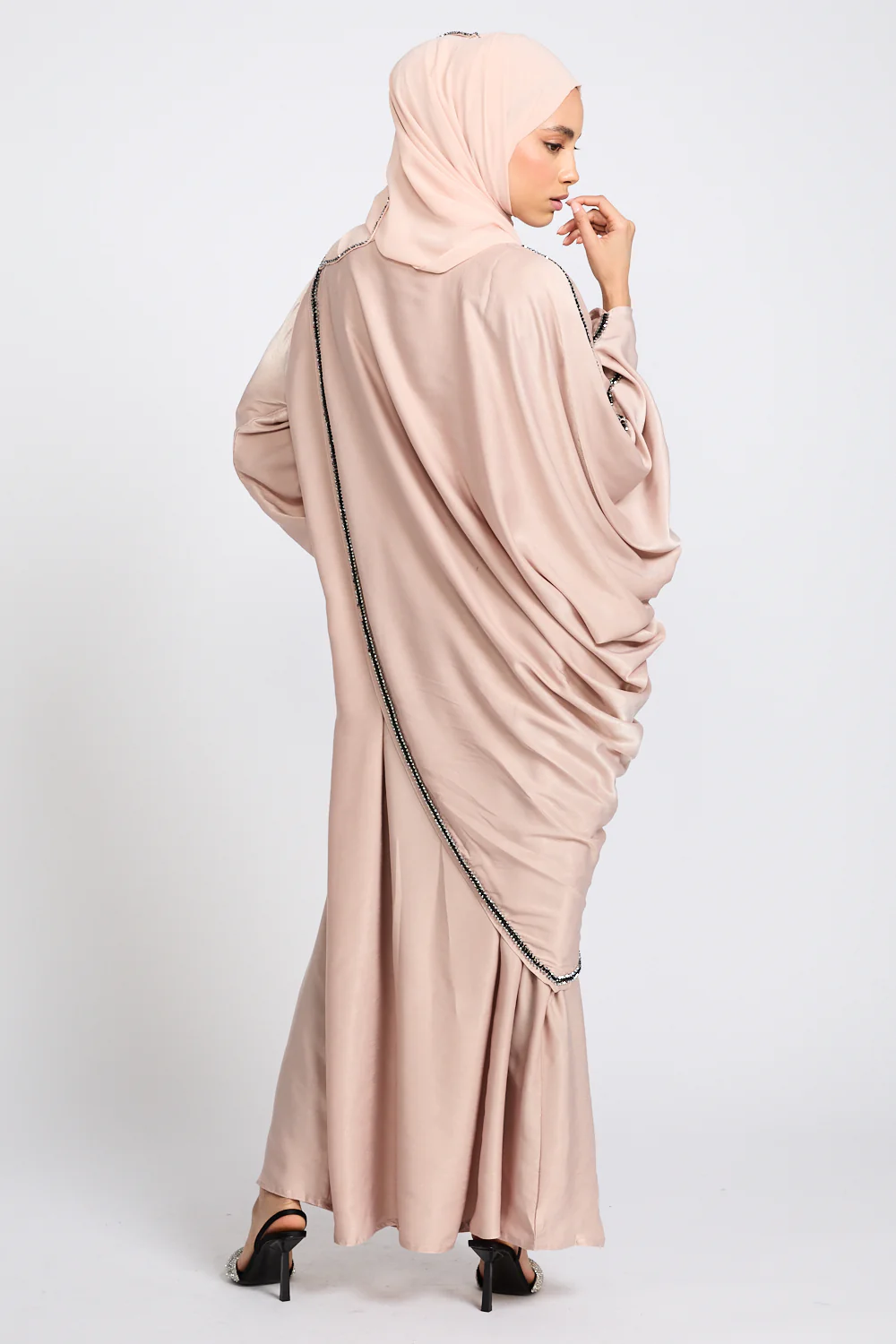 Premium Draped Embellished Closed Abaya - Rose Dune - Image 8