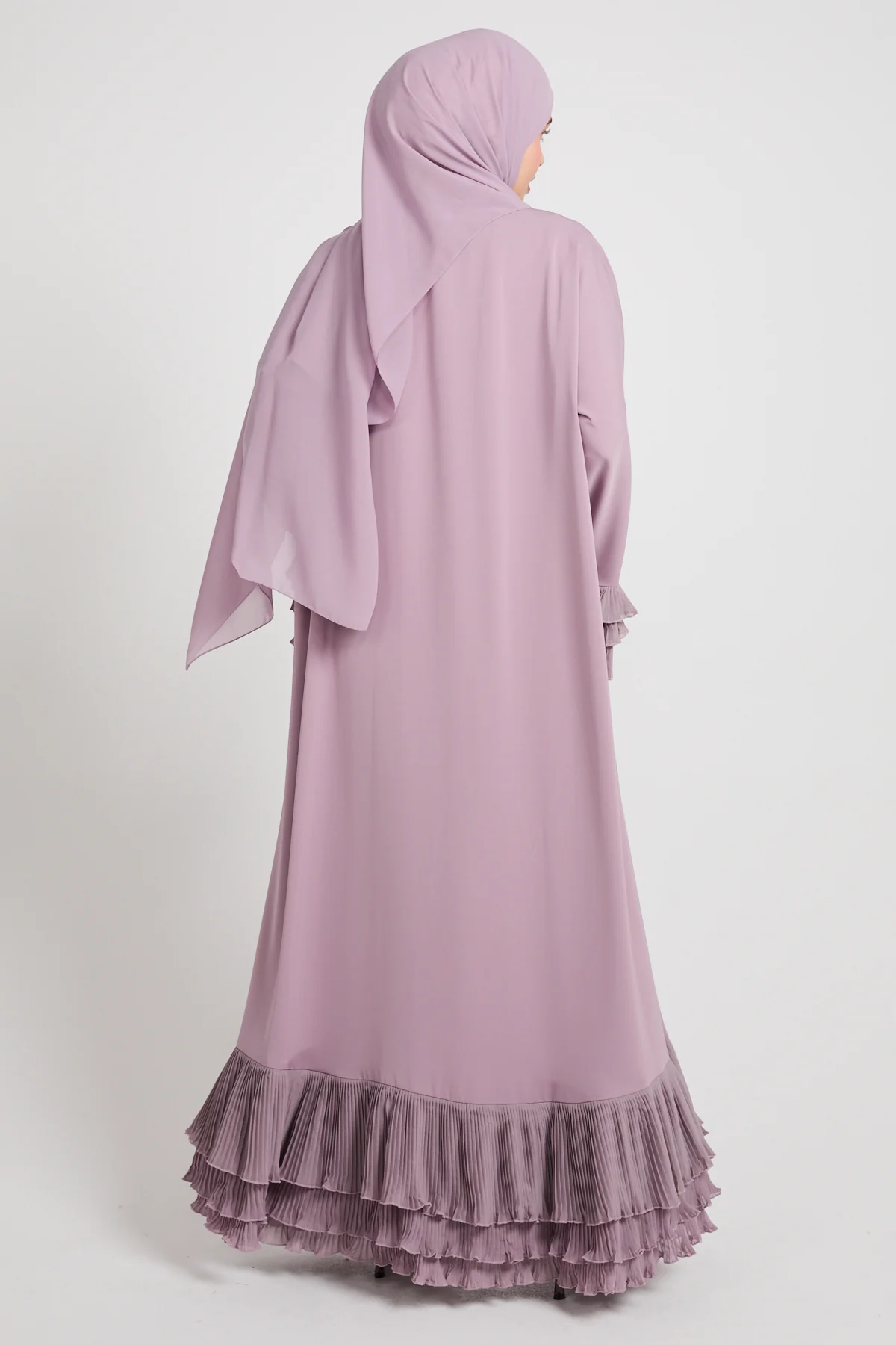 Premium Duchess Ruffle Open Abaya - Lilac Mist - Image 7