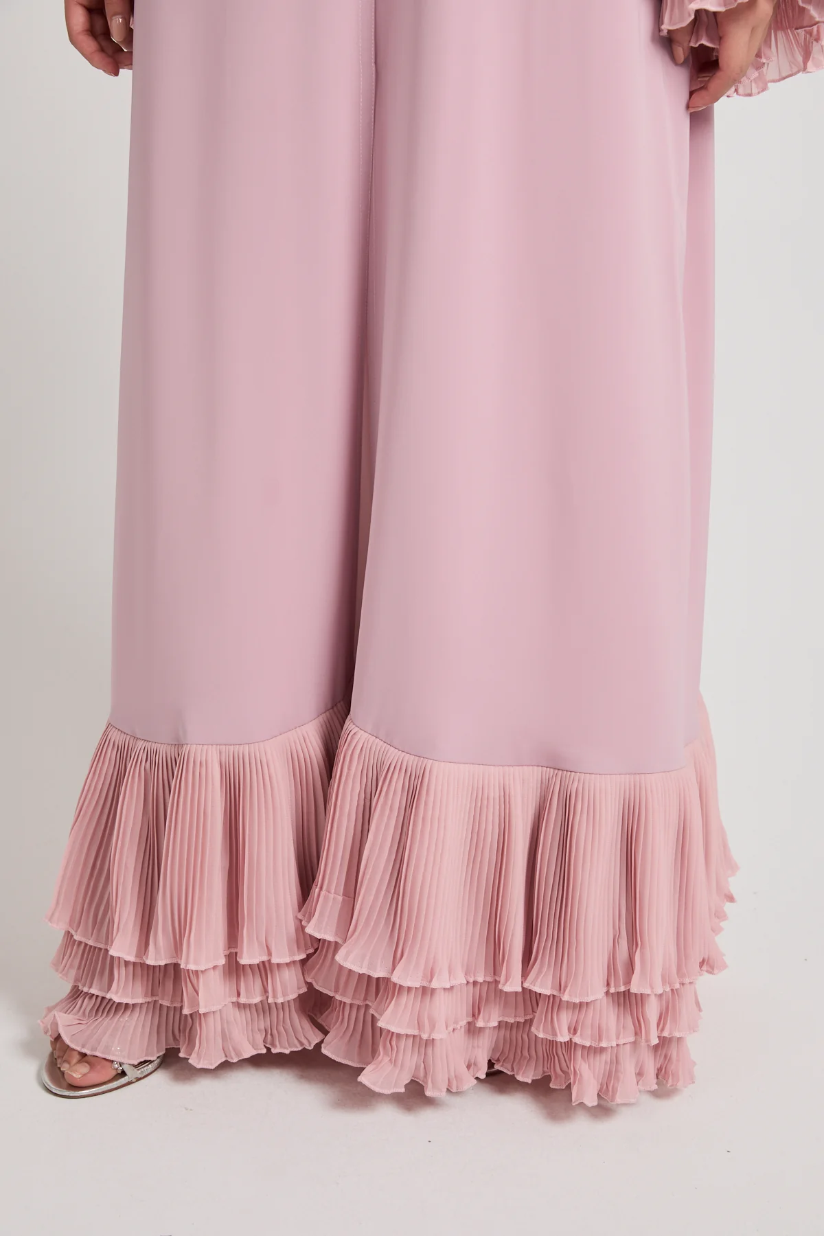 Premium Duchess Ruffle Open Abaya - Rose Blush - Image 4