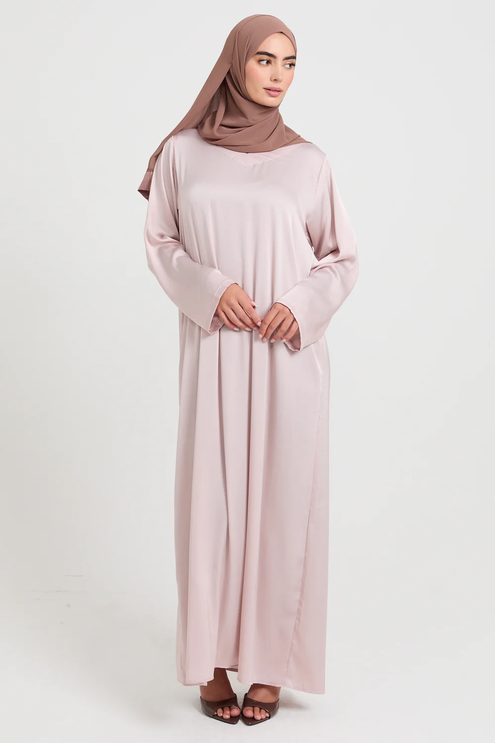 Premium Dusky Blush Satin Inner Slip Dress  - LONG SLEEVE - Image 4