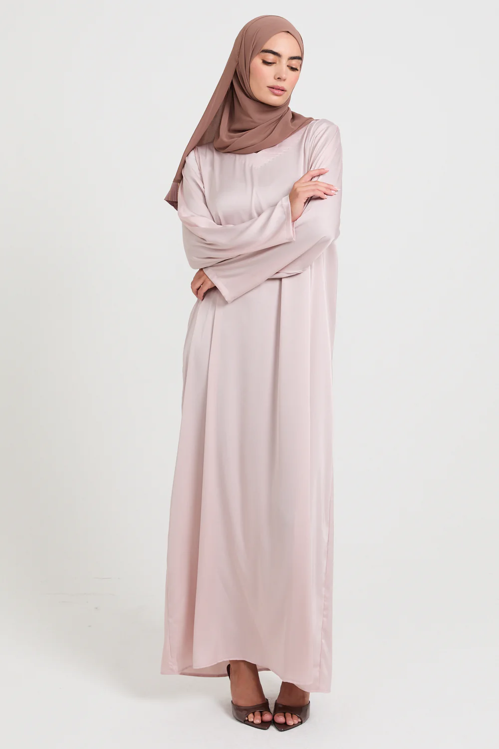 Premium Dusky Blush Satin Inner Slip Dress  - LONG SLEEVE - Image 5