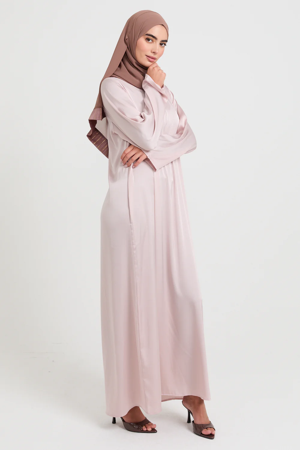 Premium Dusky Blush Satin Inner Slip Dress  - LONG SLEEVE - Image 6