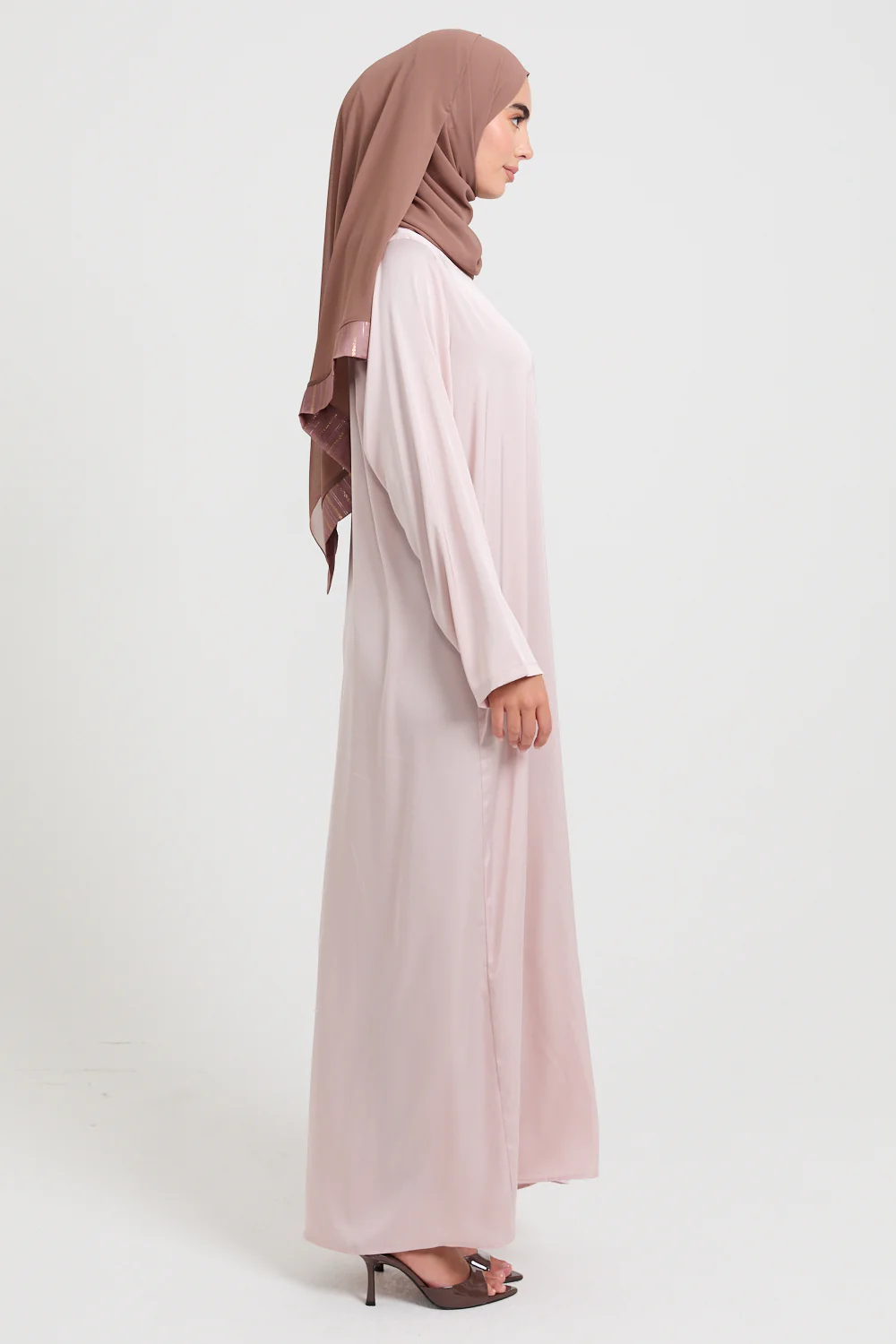 Premium Dusky Blush Satin Inner Slip Dress  - LONG SLEEVE - Image 7