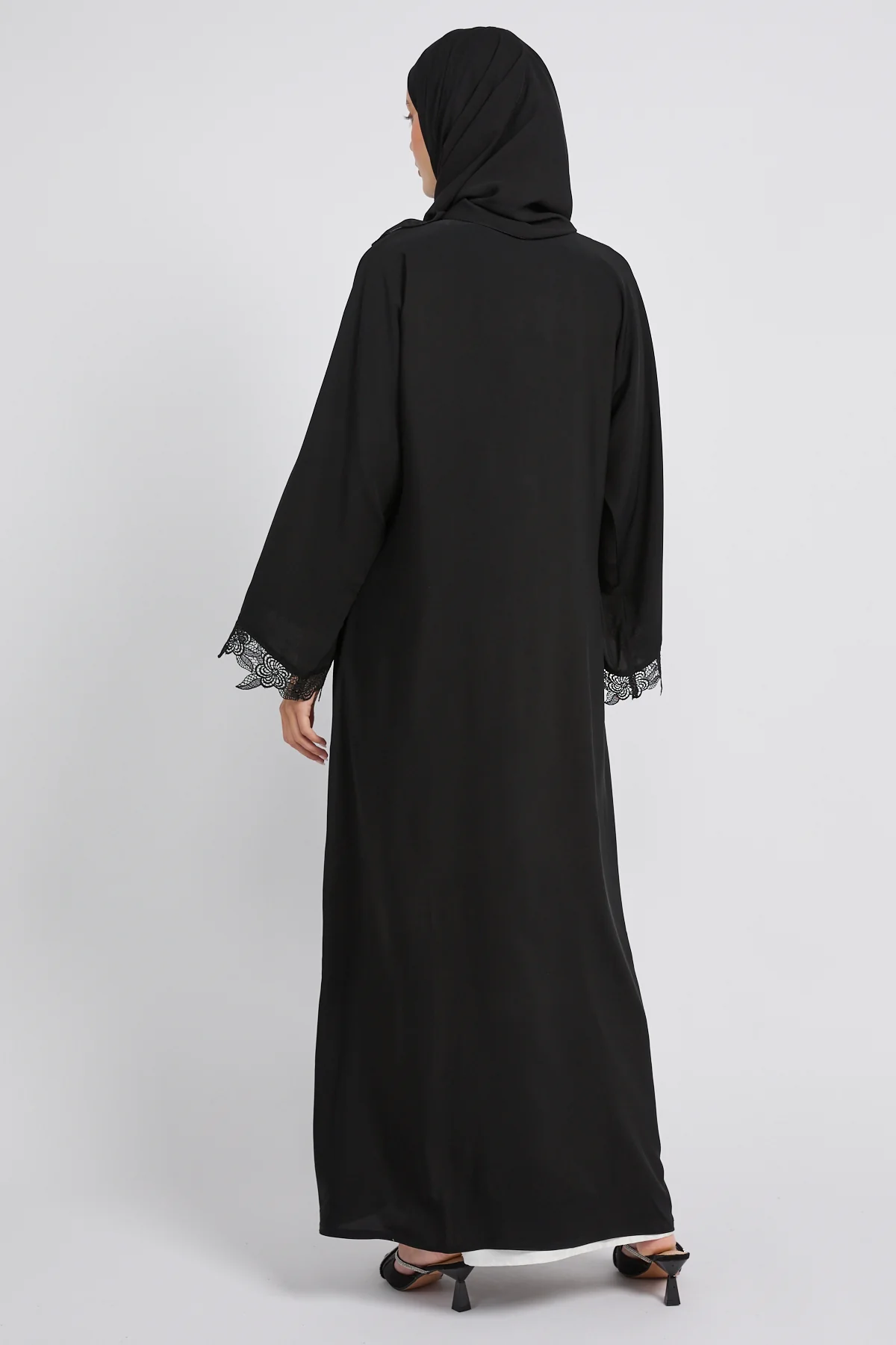Premium Elara Lace Open Abaya - Black - Image 7
