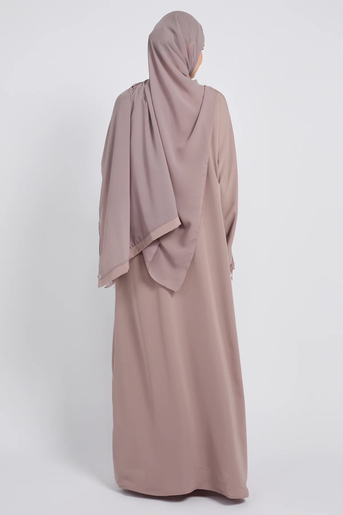 Premium Elara Lace Open Abaya - Rose Taupe - Image 7