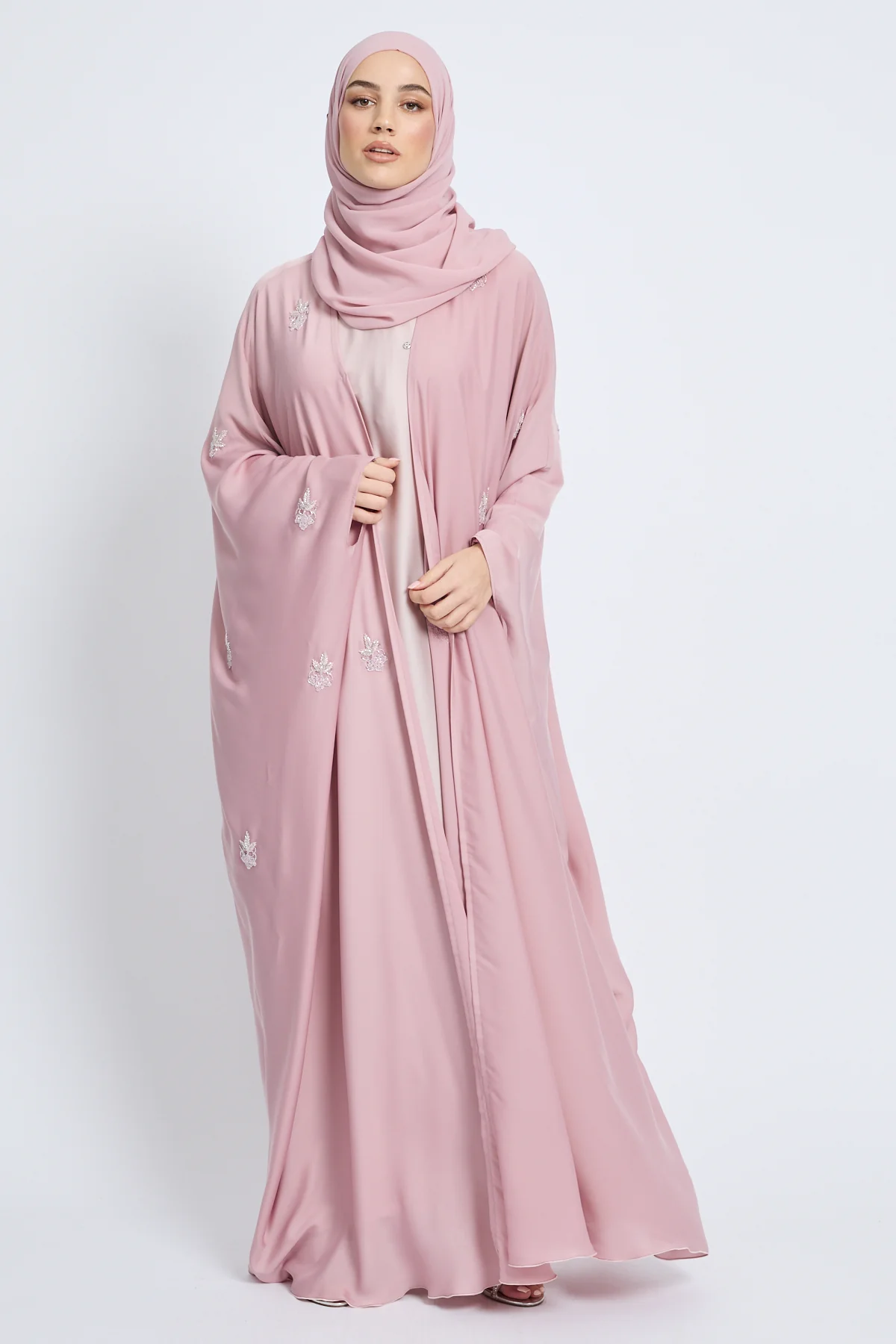 Premium Embellished Blush Pink Open Farasha