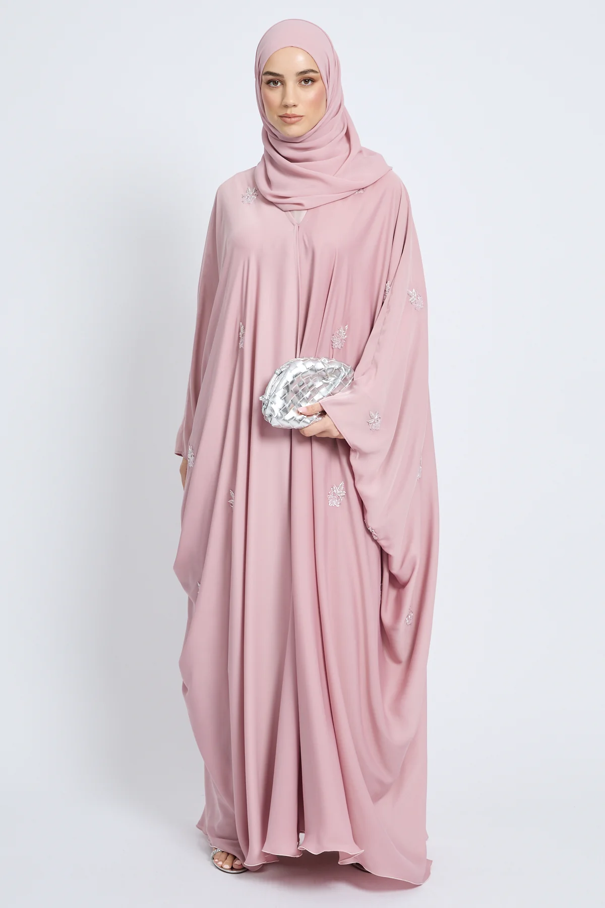 Premium Embellished Blush Pink Open Farasha - Image 10