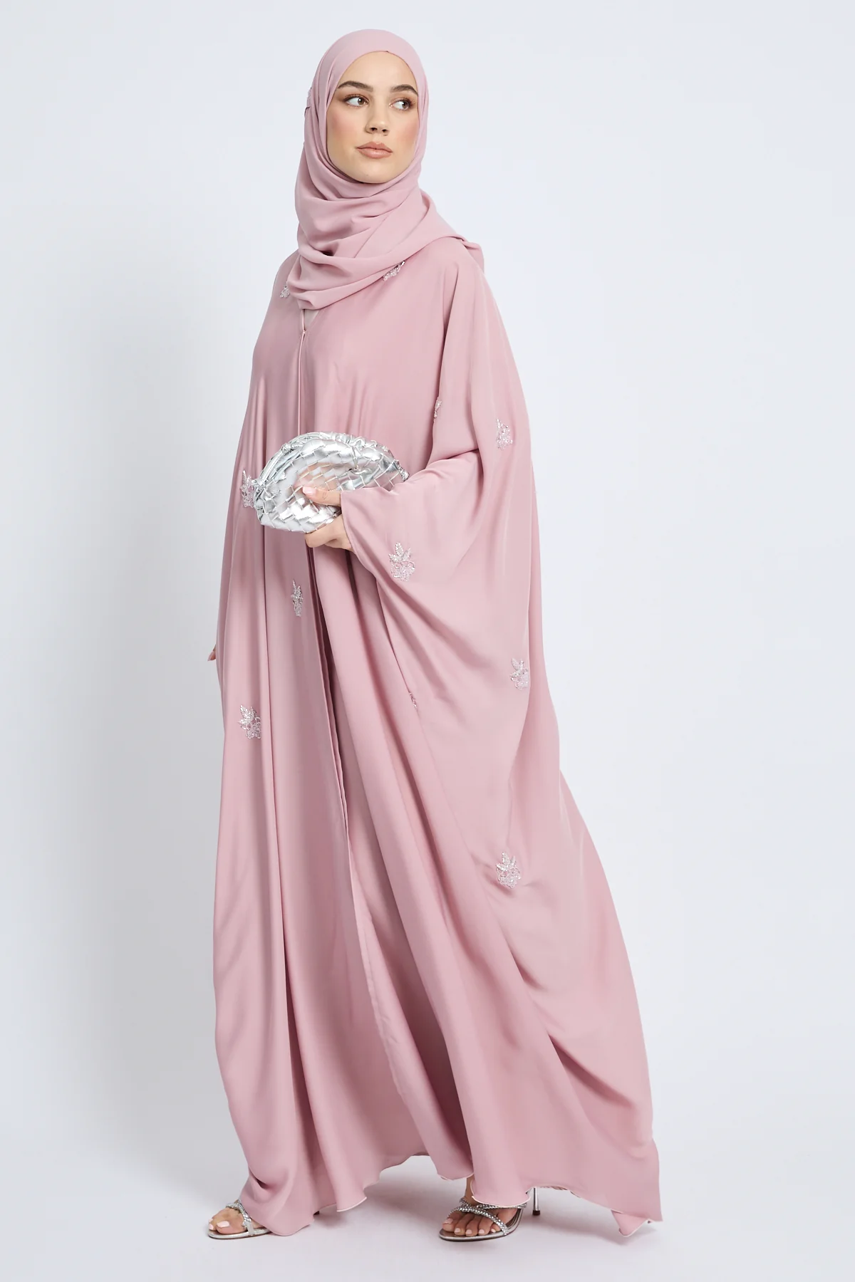 Premium Embellished Blush Pink Open Farasha - Image 3