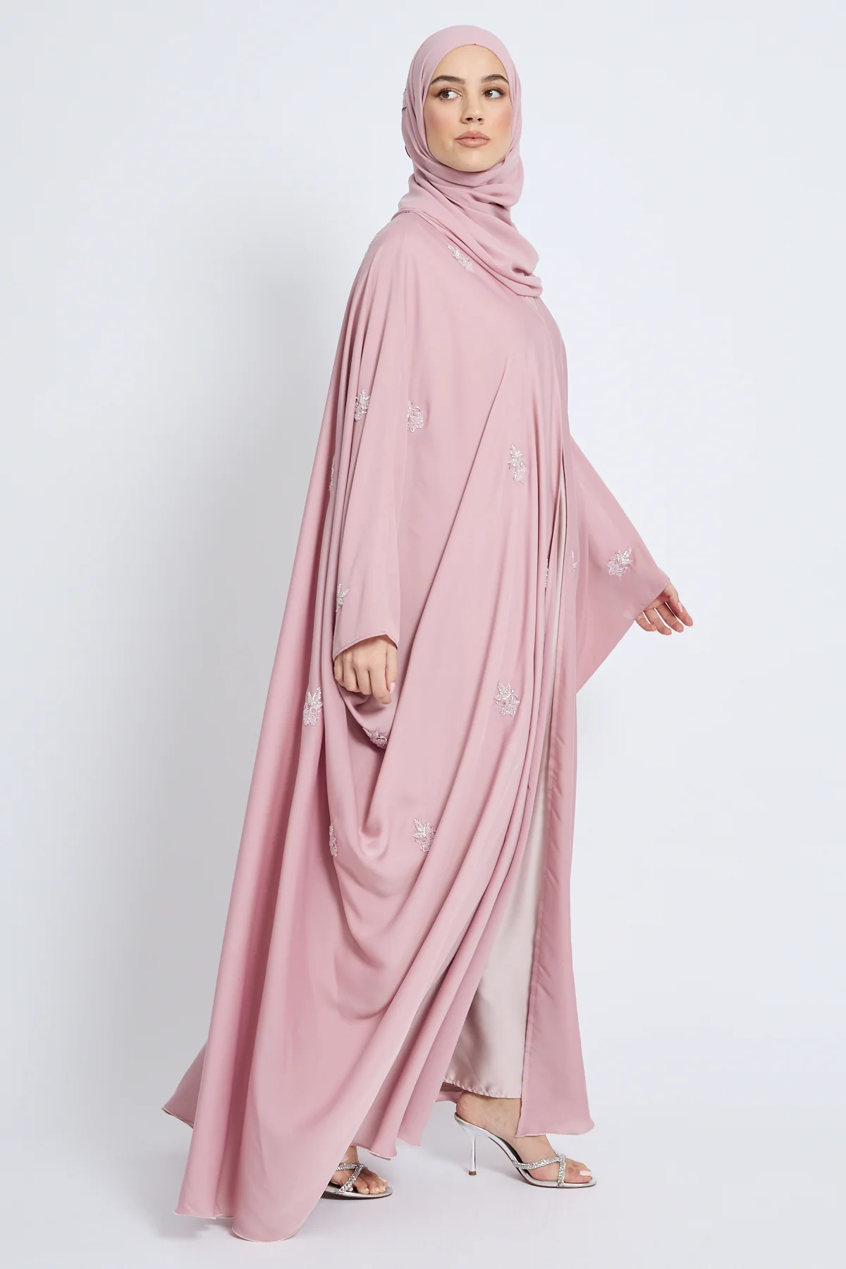 Premium Embellished Blush Pink Open Farasha - Image 4