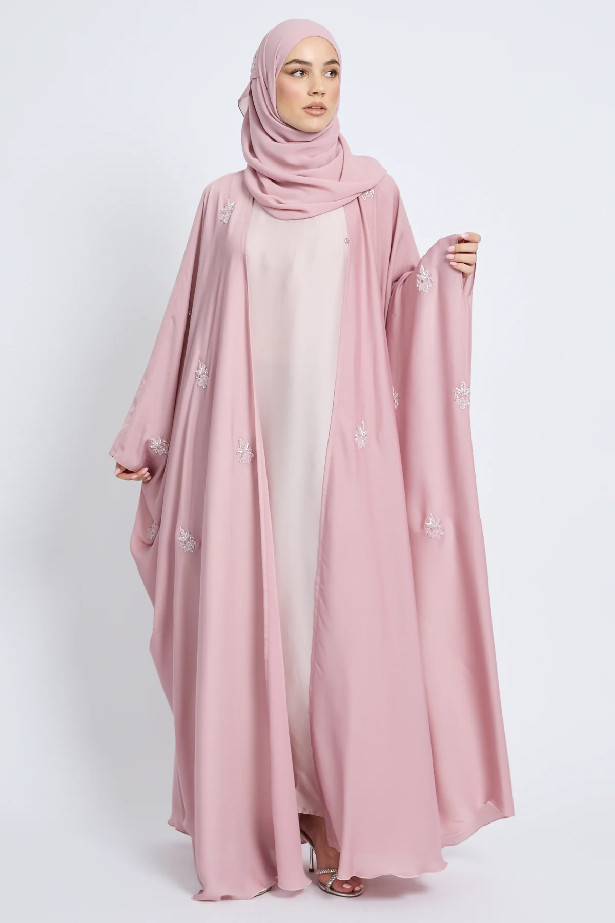 Premium Embellished Blush Pink Open Farasha - Image 5