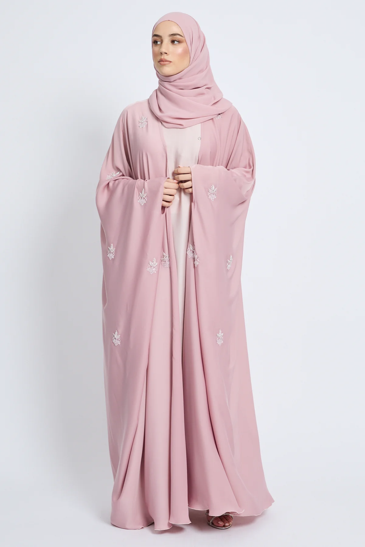 Premium Embellished Blush Pink Open Farasha - Image 7