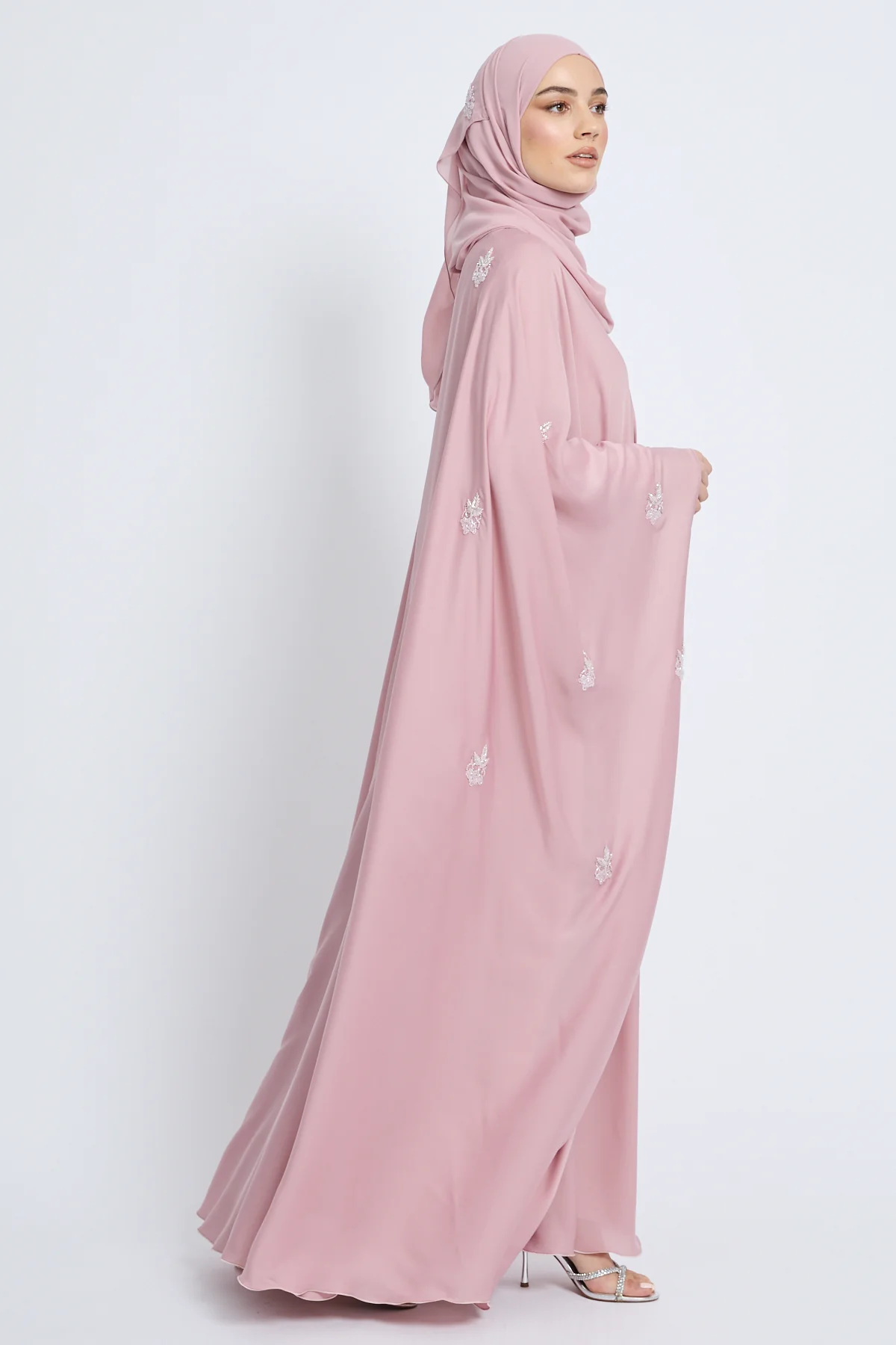 Premium Embellished Blush Pink Open Farasha - Image 8