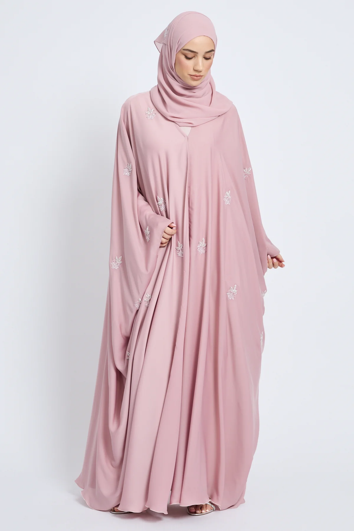 Premium Embellished Blush Pink Open Farasha - Image 9