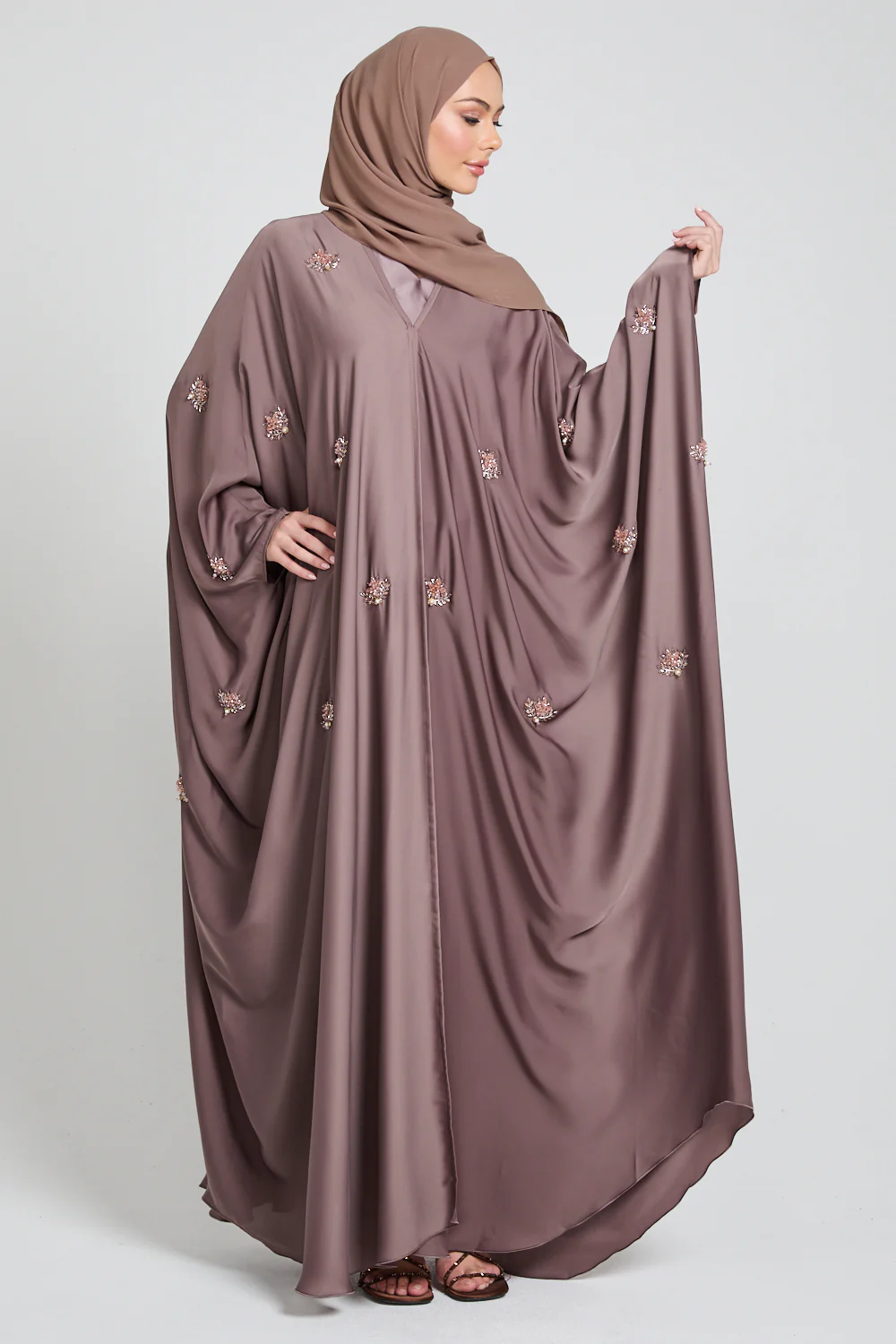 Premium Embellished Cafe Rose Open Farasha