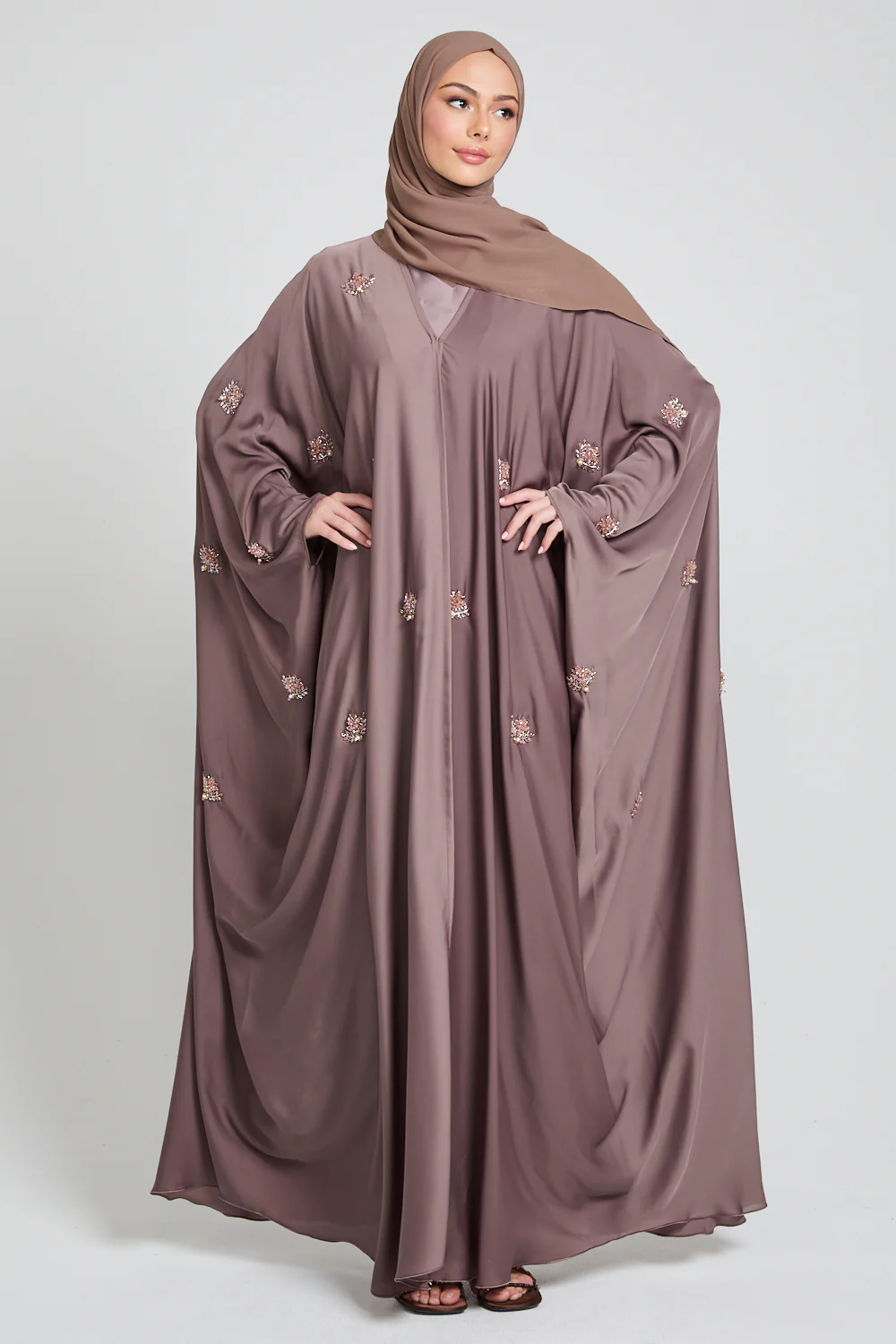 Premium Embellished Cafe Rose Open Farasha - Image 5
