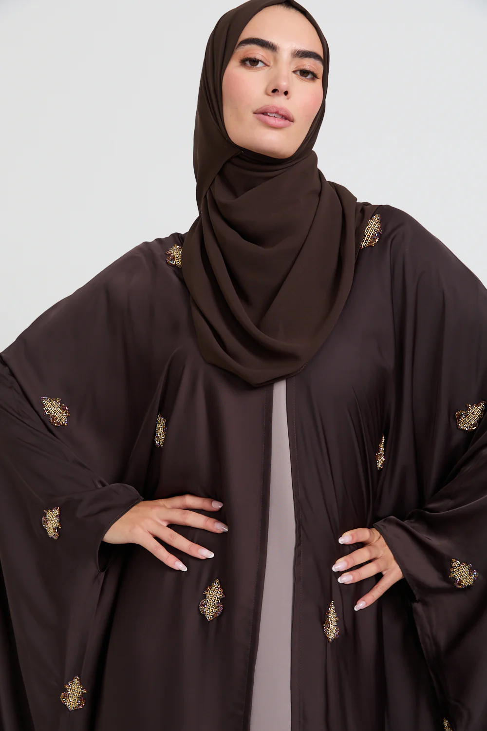 Premium Embellished Cocoa Royale Open Farasha - Image 2