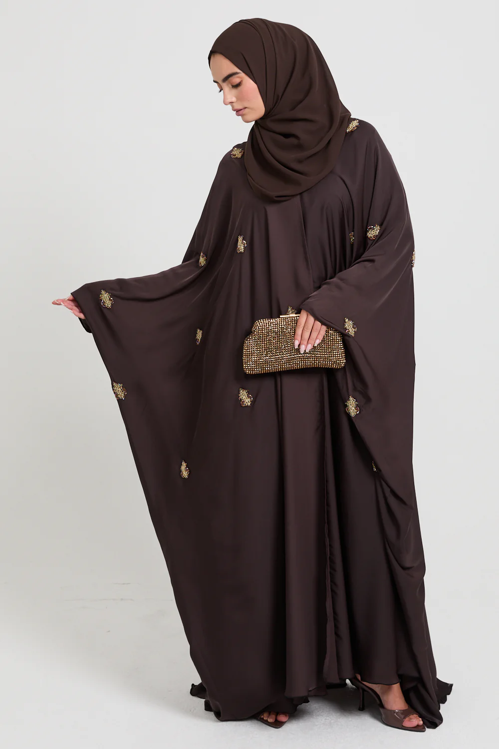 Premium Embellished Cocoa Royale Open Farasha - Image 5
