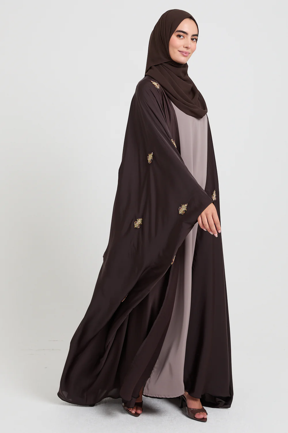 Premium Embellished Cocoa Royale Open Farasha - Image 9