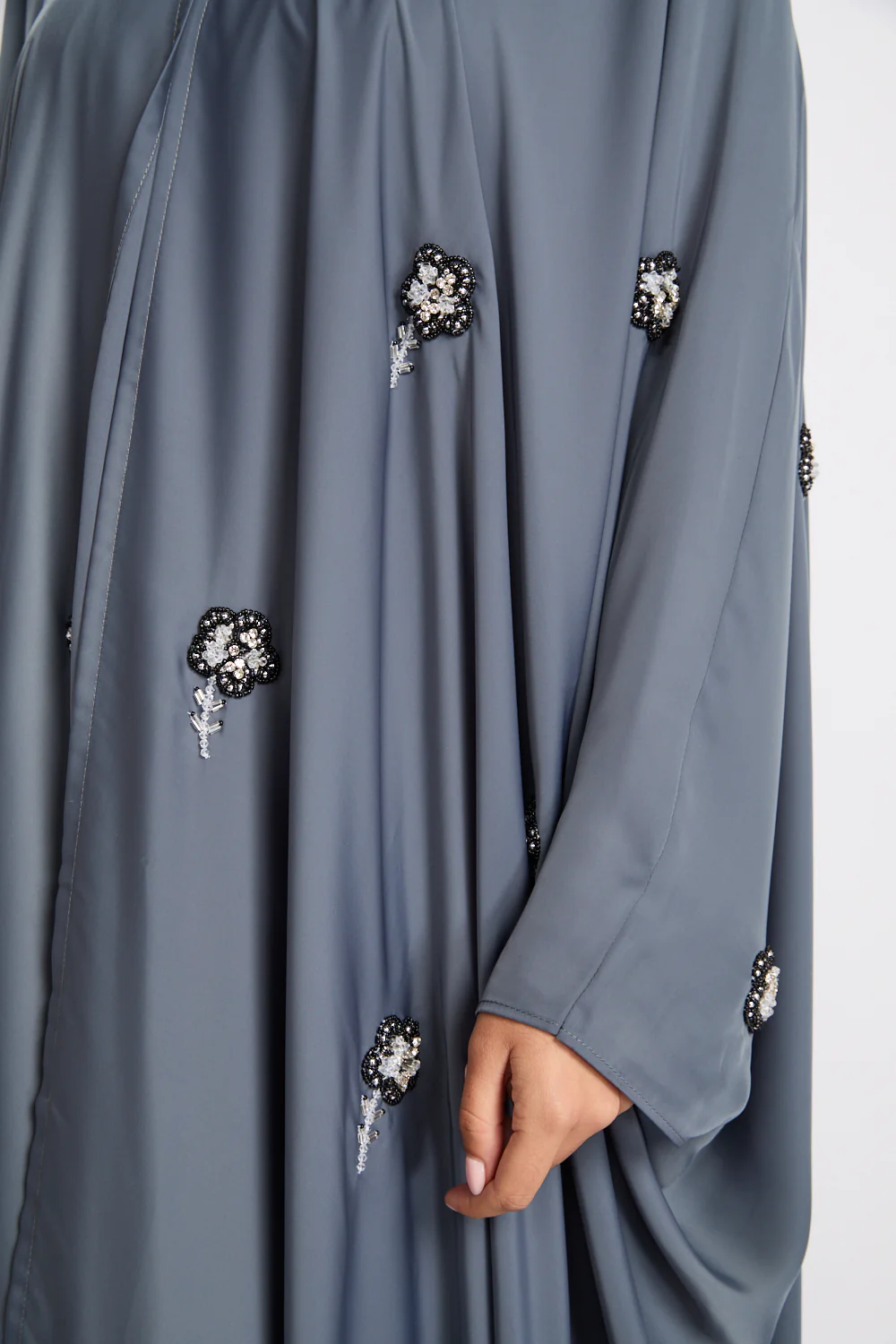 Premium Embellished Dove Grey Open Farasha - Image 4