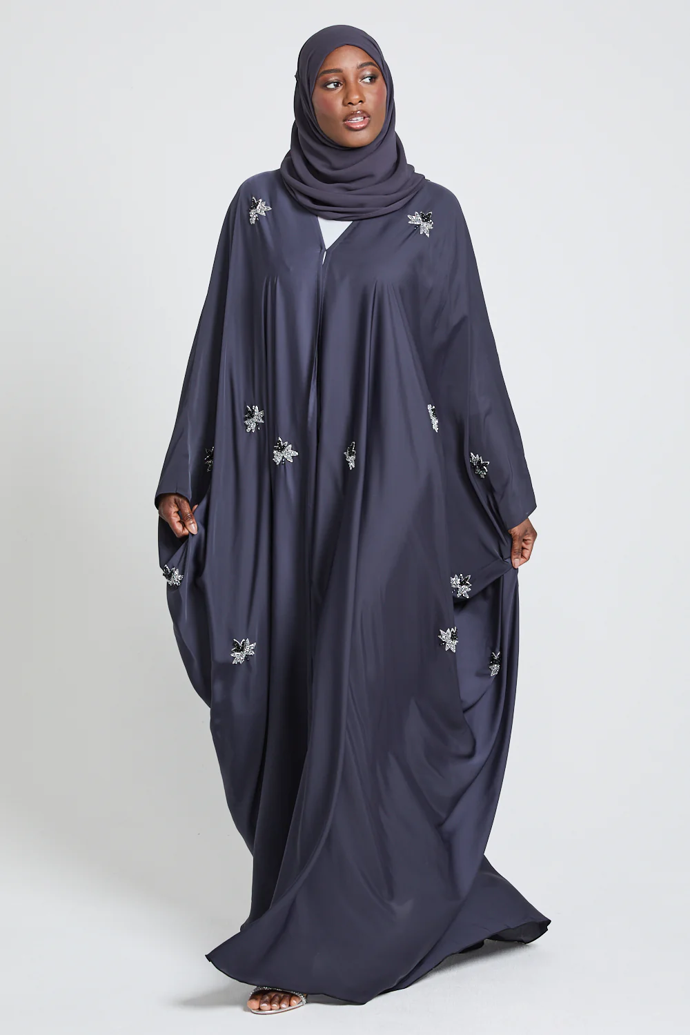 Premium Embellished Midnight Ash Open Farasha - Image 6