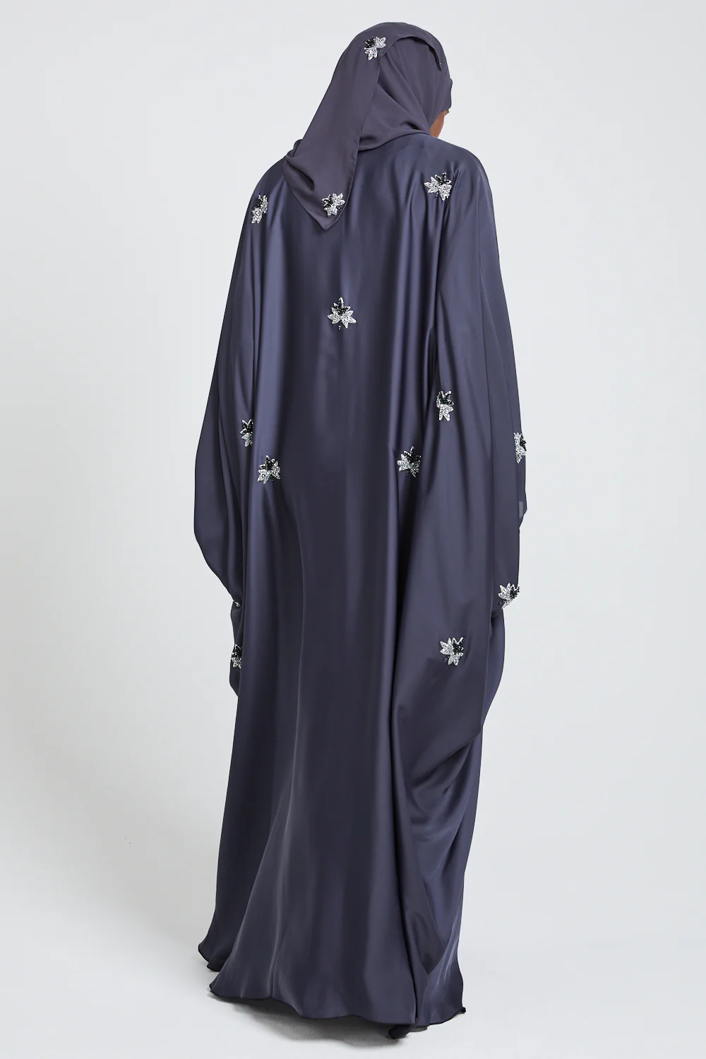 Premium Embellished Midnight Ash Open Farasha - Image 8